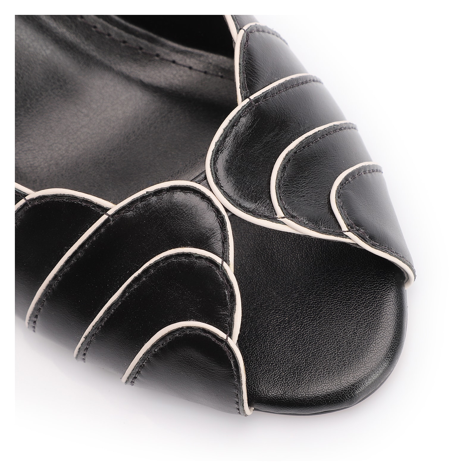 Peep Toe Couro Preto/Alt Off White