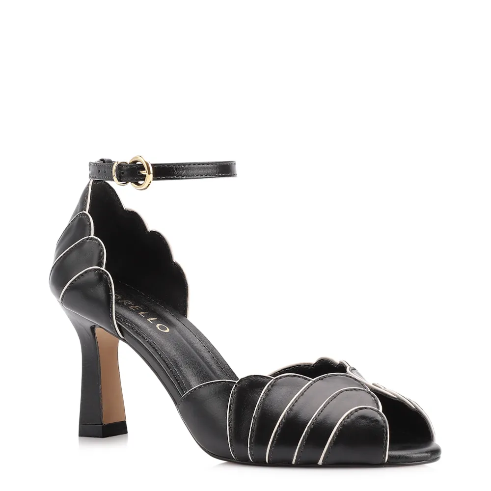 Peep Toe Couro Preto/Alt Off White