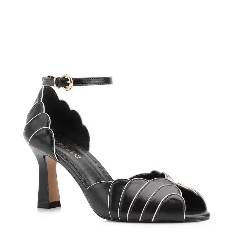 Peep Toe Couro Preto/Alt Off White
