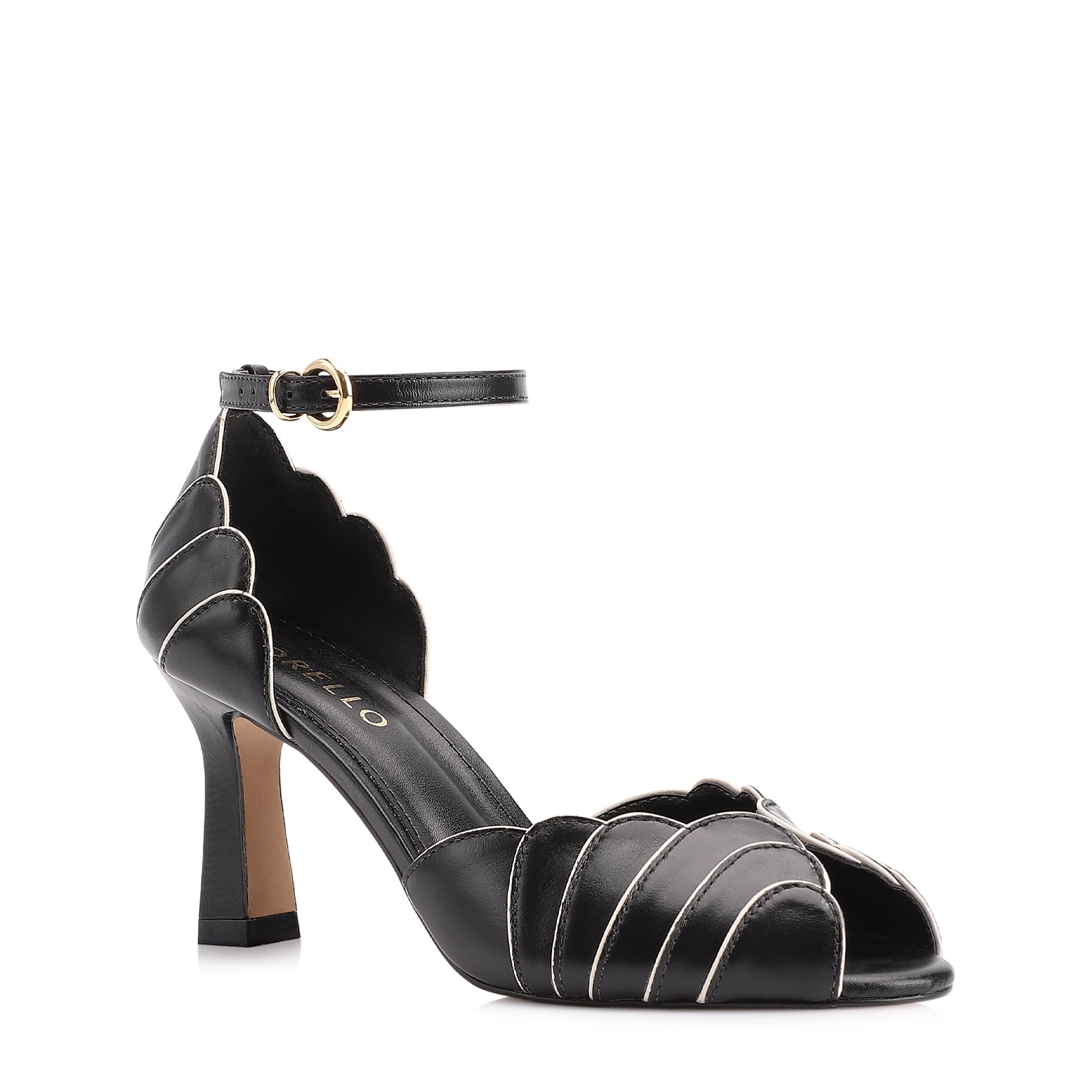 Peep Toe Couro Preto/Alt Off White