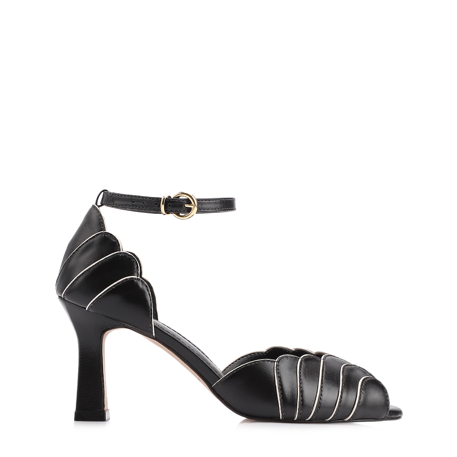 Peep Toe Couro Preto/Alt Off White