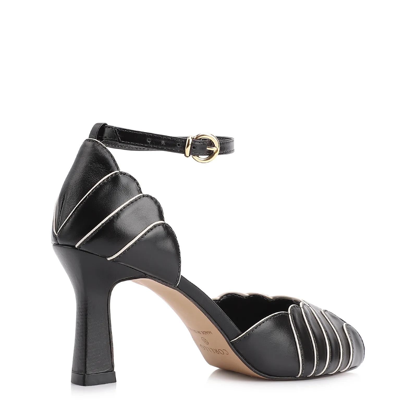 Peep Toe Couro Preto/Alt Off White