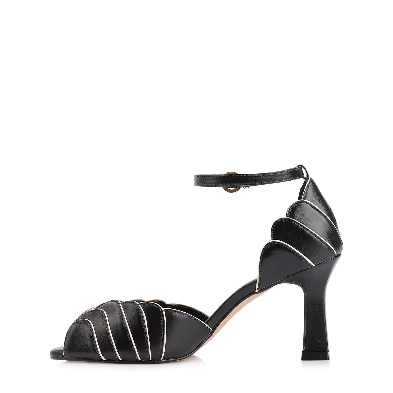 Peep Toe Couro Preto/Alt Off White