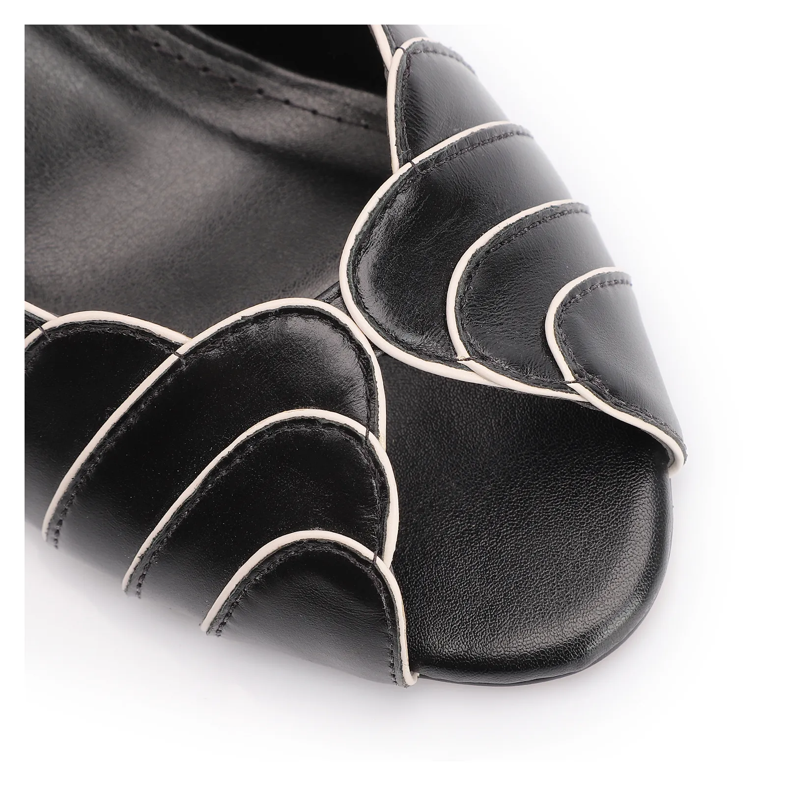 Peep Toe Couro Preto/Alt Off White