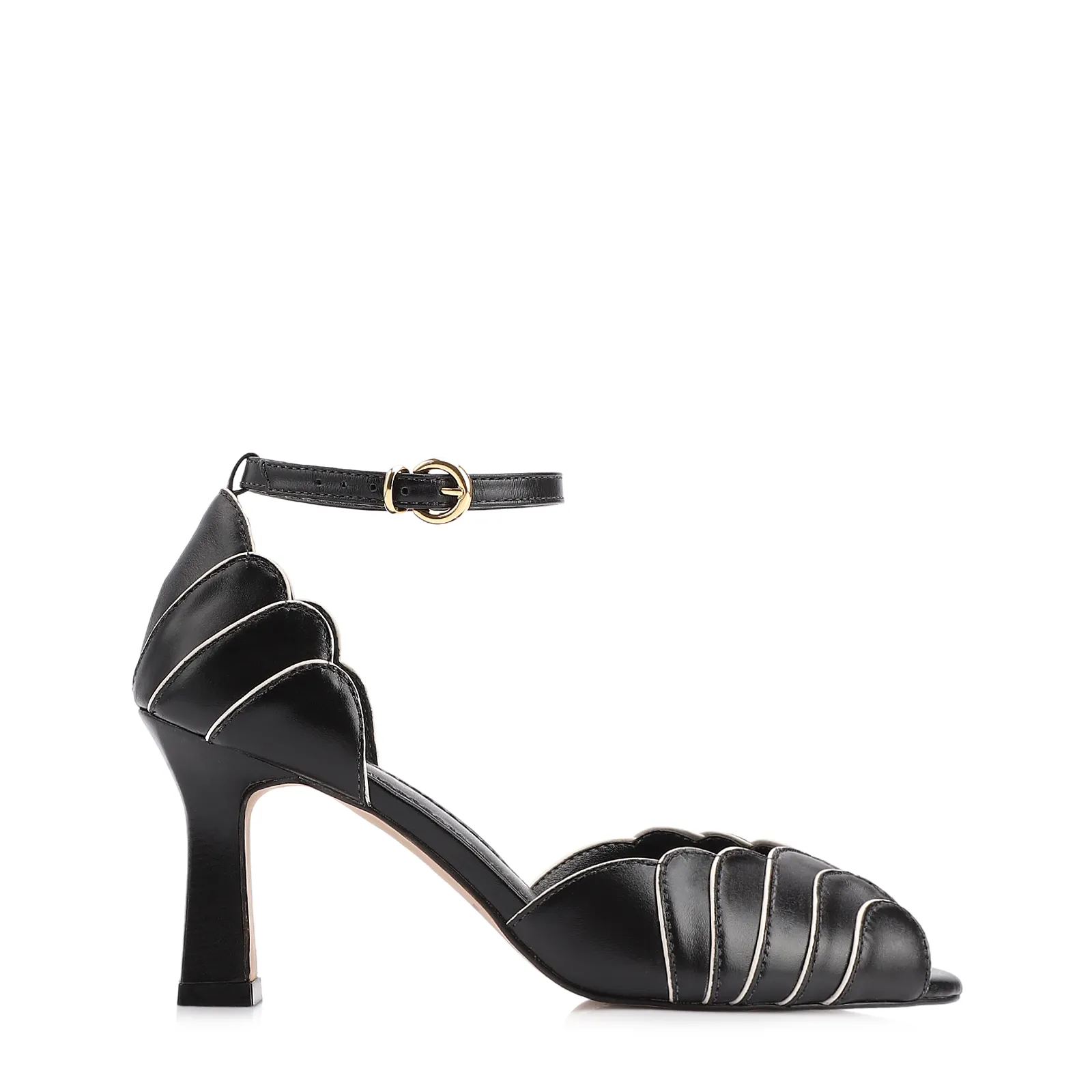 Peep Toe Couro Preto/Alt Off White