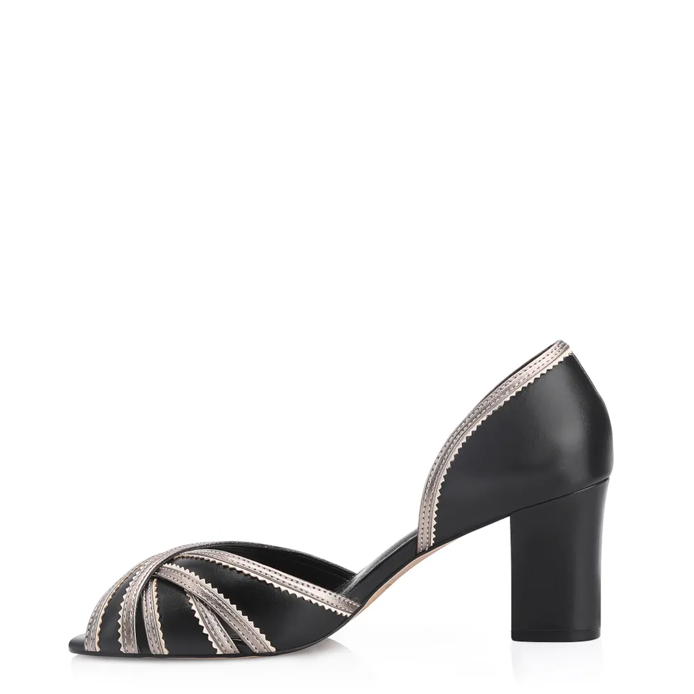 Peep Toe Couro Preto/Alt Prata/Off White - imagem 5