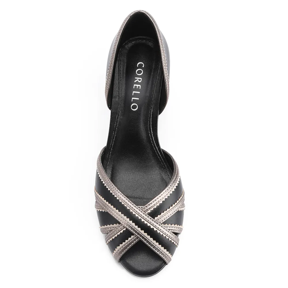 Peep Toe Couro Preto/Alt Prata/Off White - imagem 6