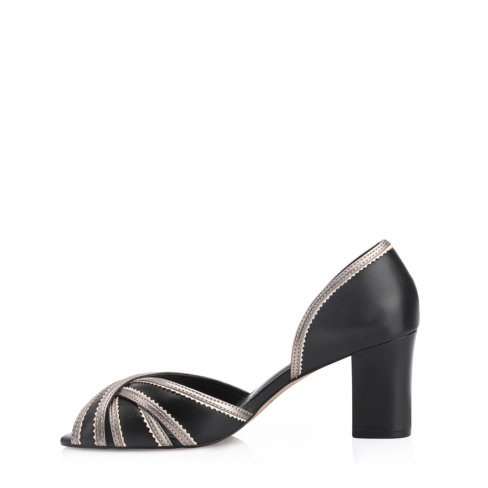 Peep Toe Couro Preto/Alt Prata/Off White