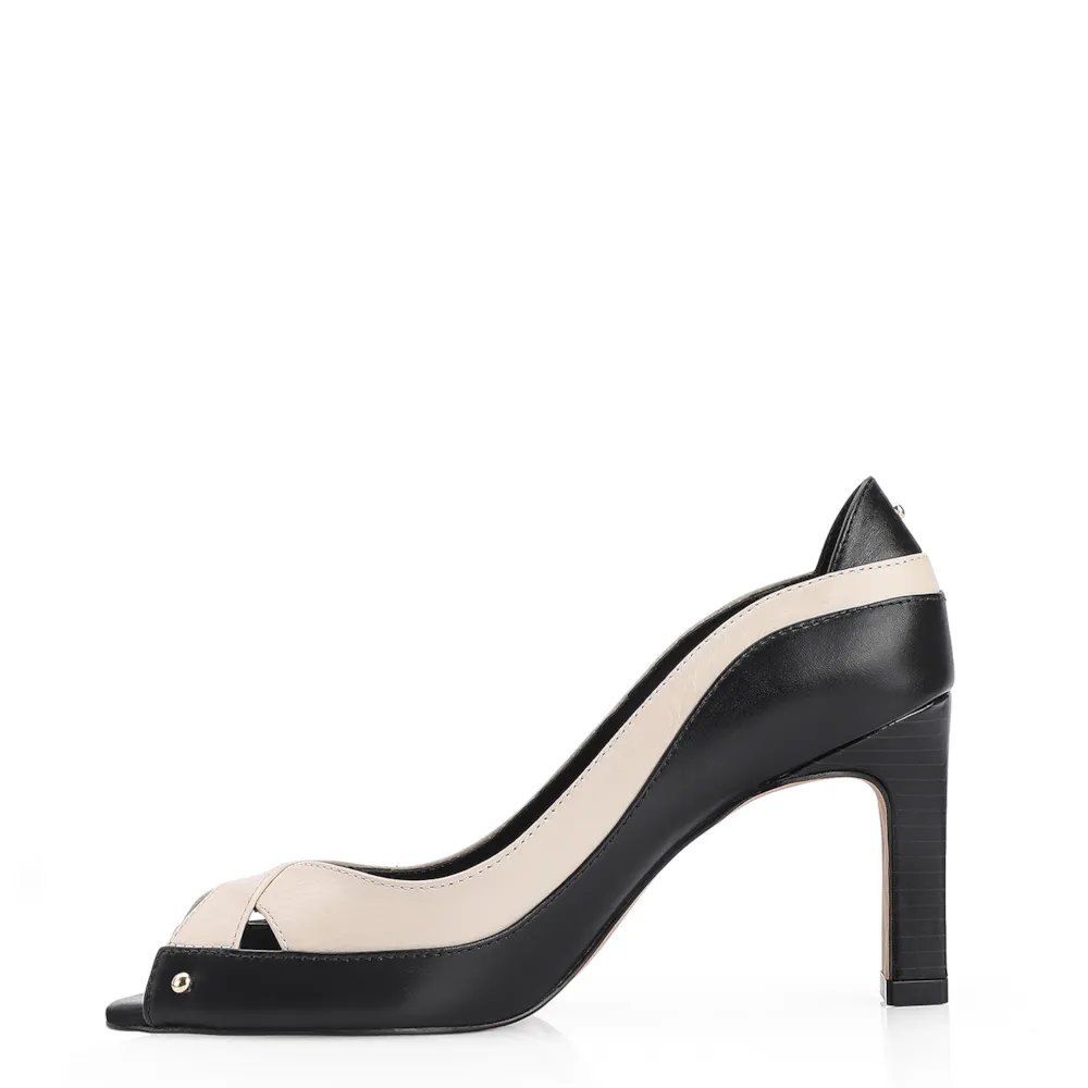 Peep Toe Couro Preto/Off White - imagem 4