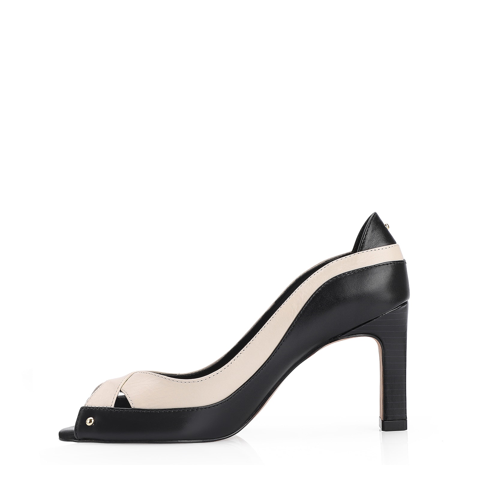 Peep Toe Couro Preto/Off White