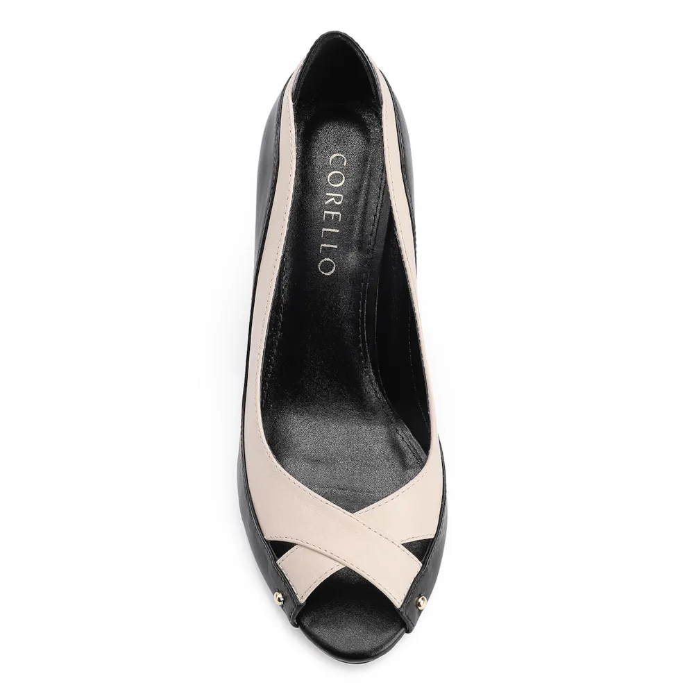 Peep Toe Couro Preto/Off White - imagem 5