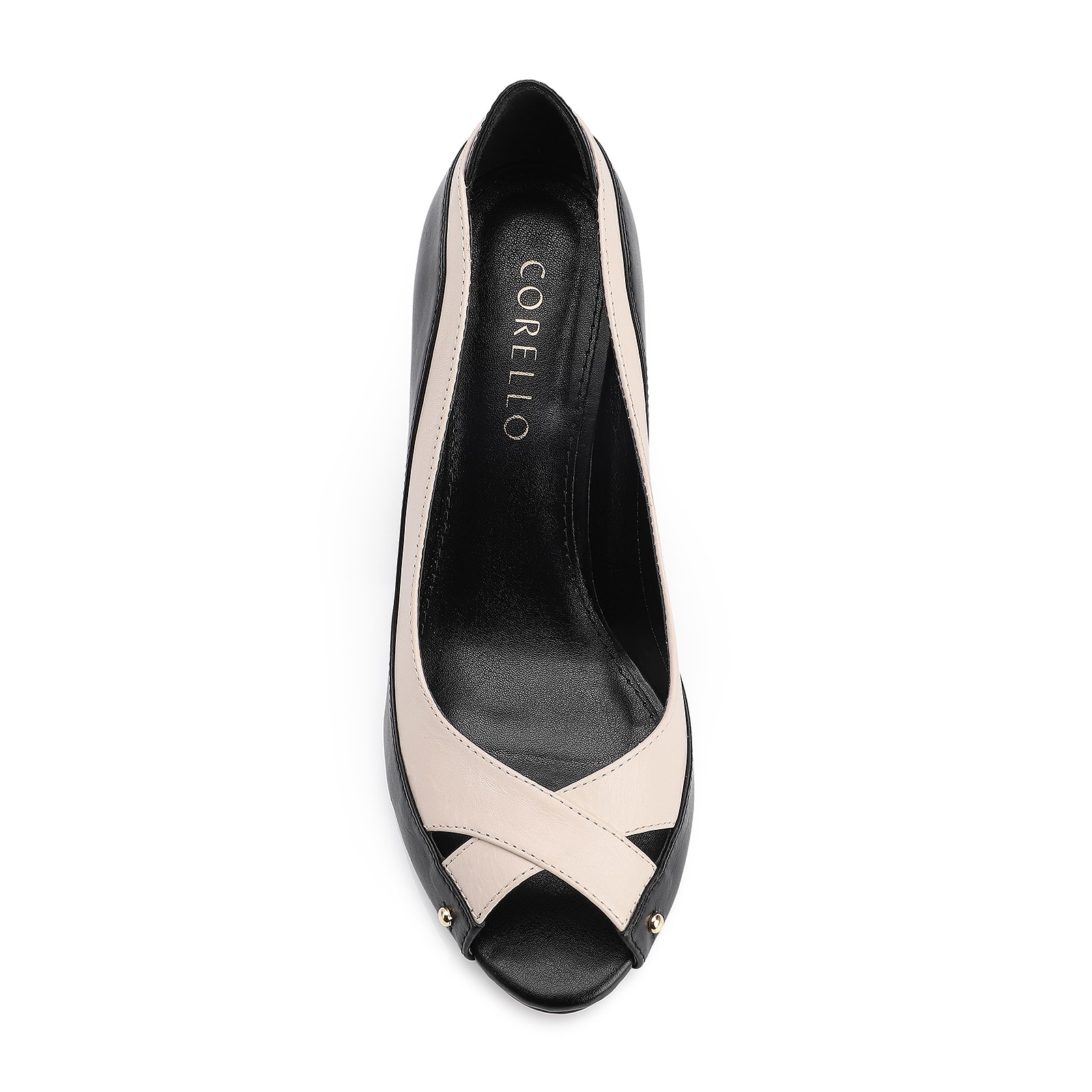 Peep Toe Couro Preto/Off White