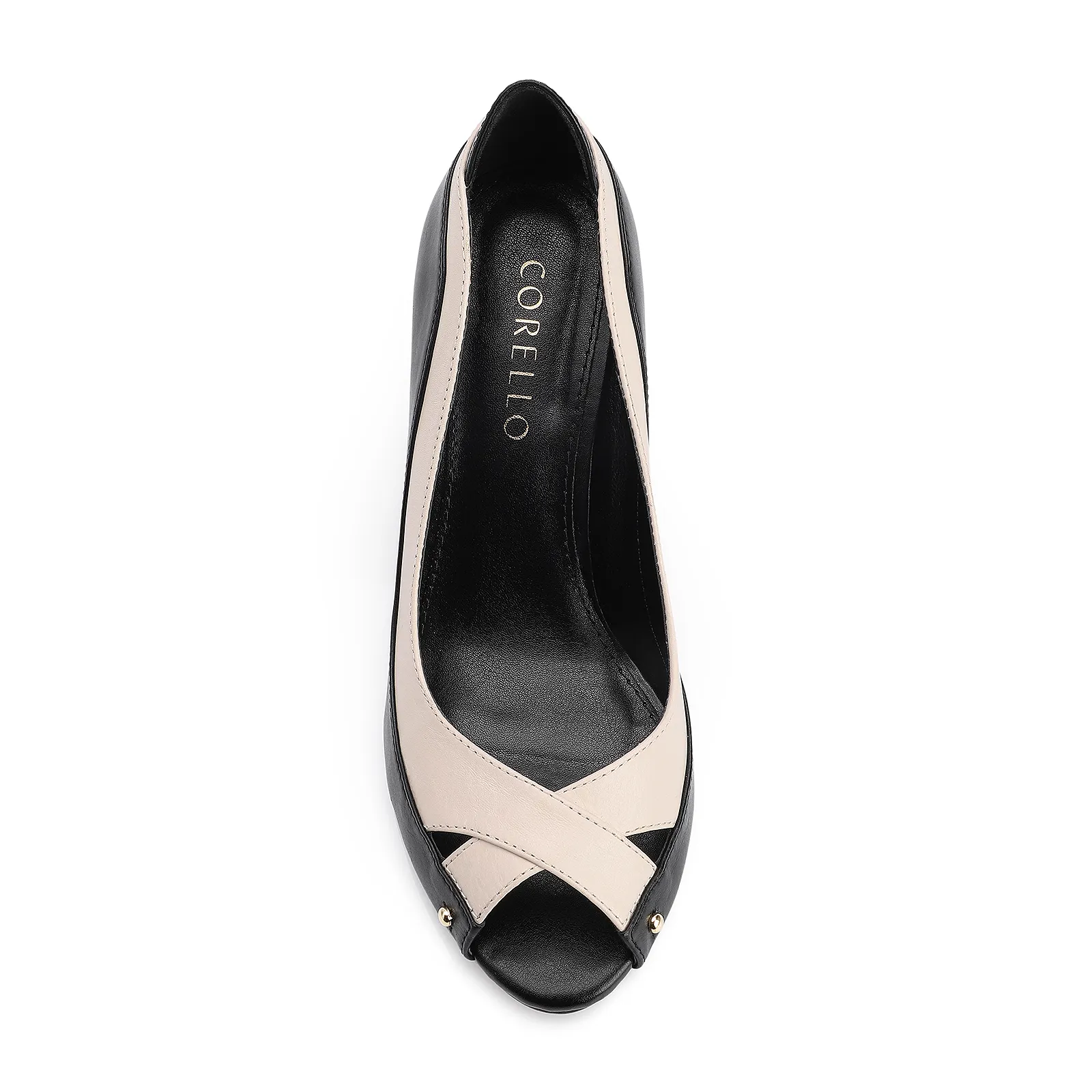 Peep Toe Couro Preto/Off White