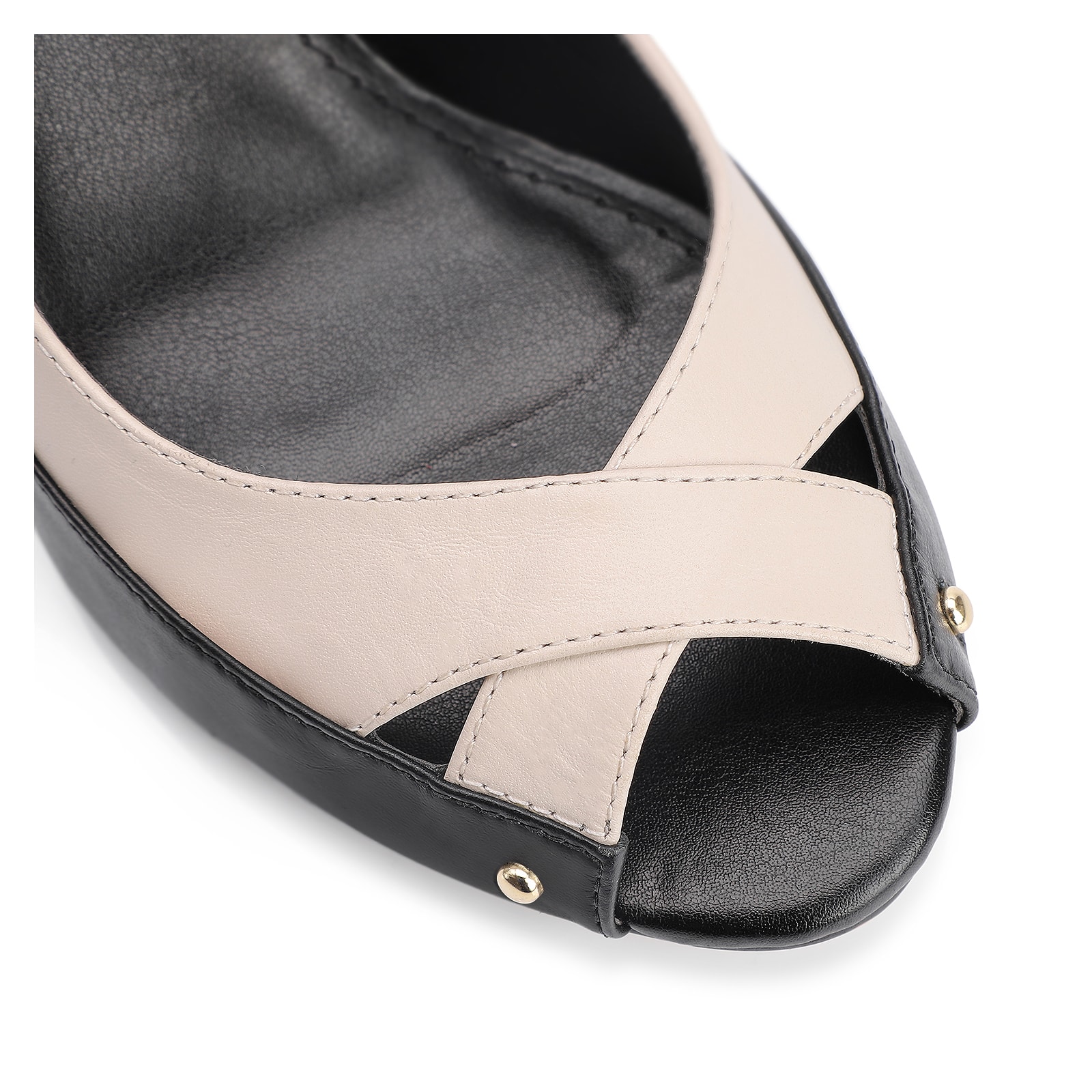 Peep Toe Couro Preto/Off White