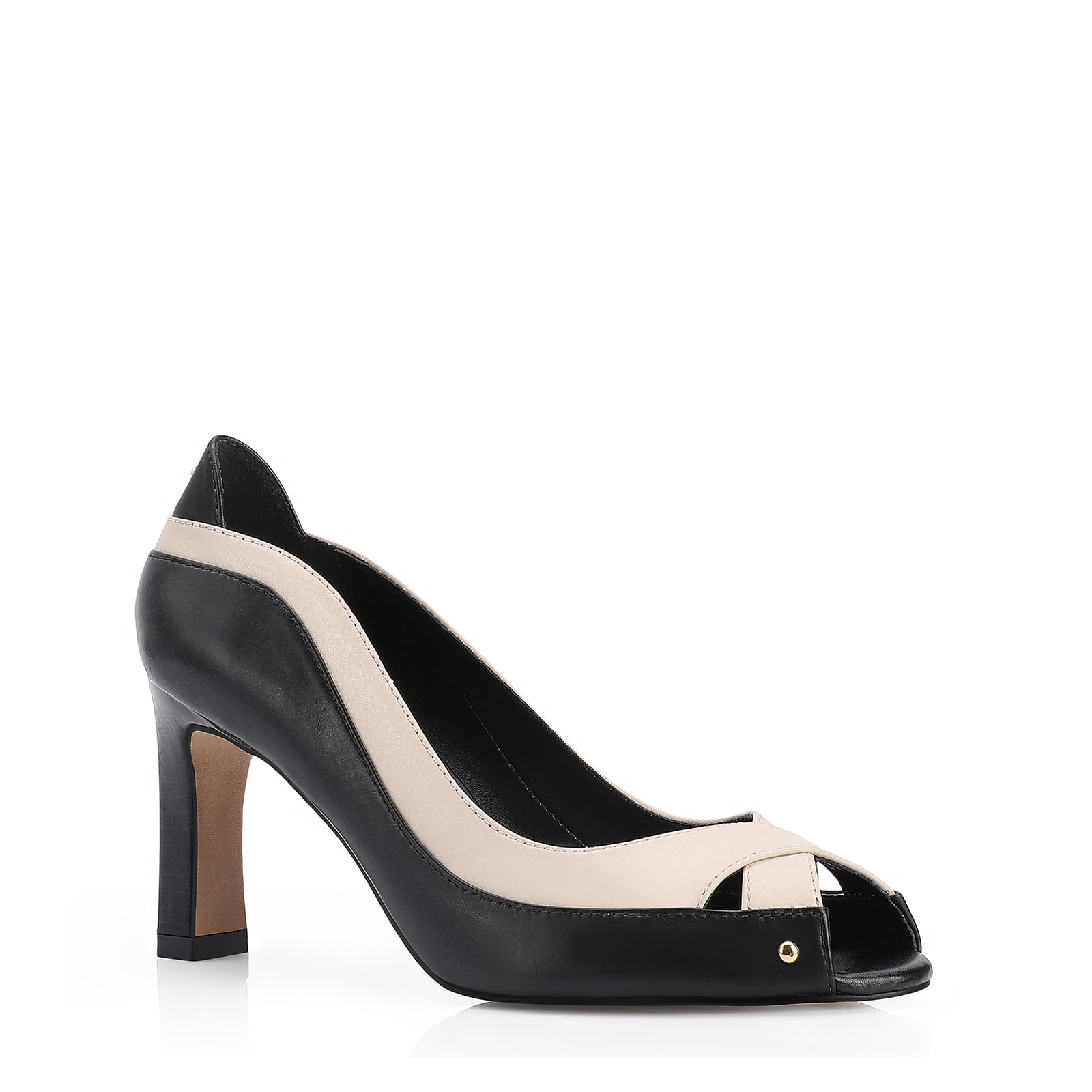 Peep Toe Couro Preto/Off White