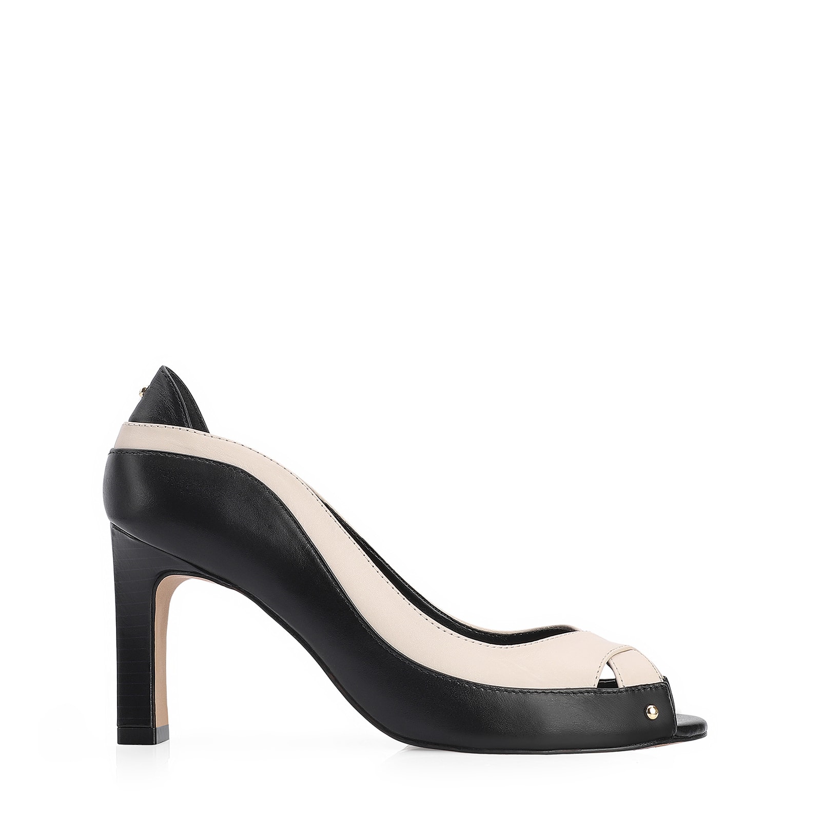 Peep Toe Couro Preto/Off White