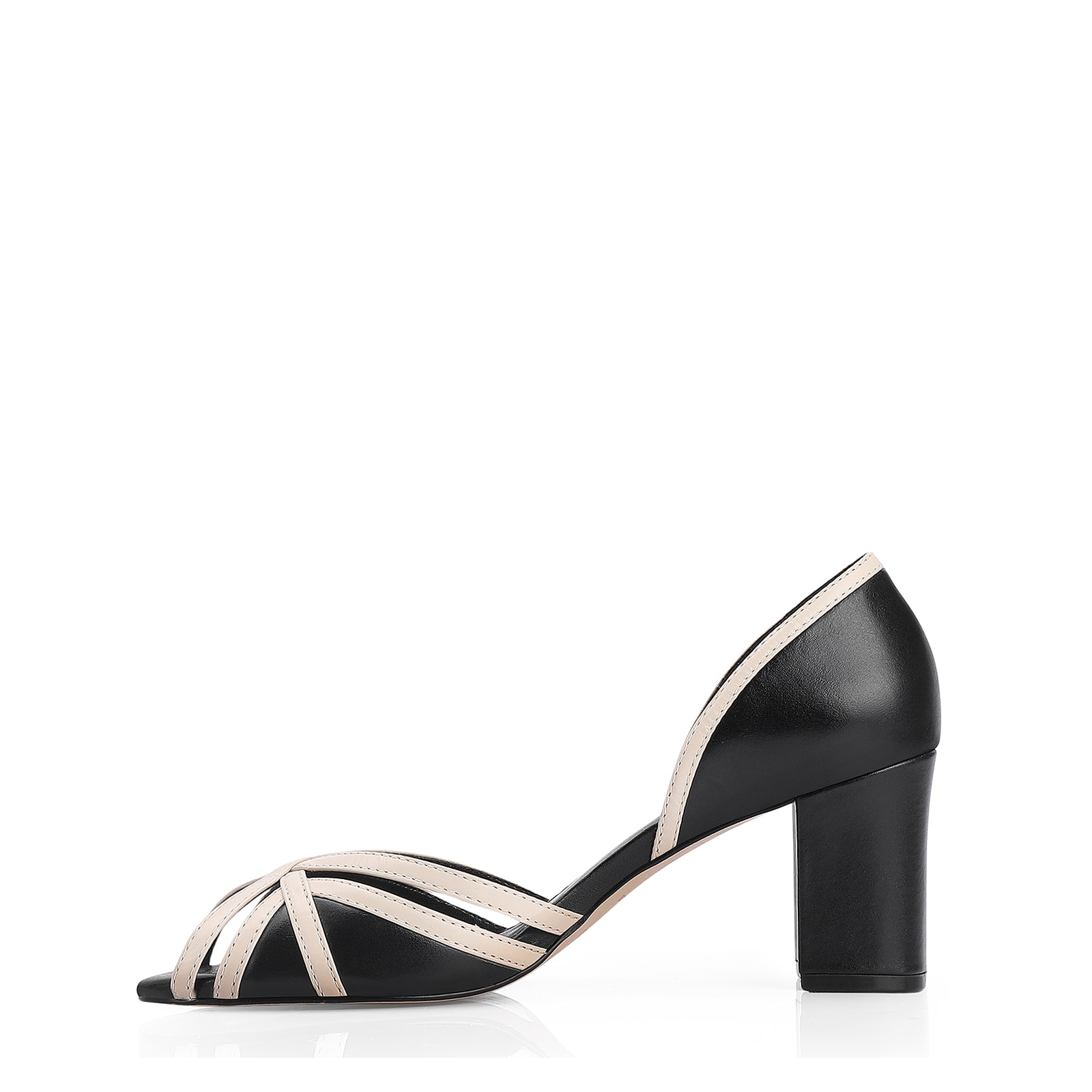 Peep Toe Couro Preto/Off White