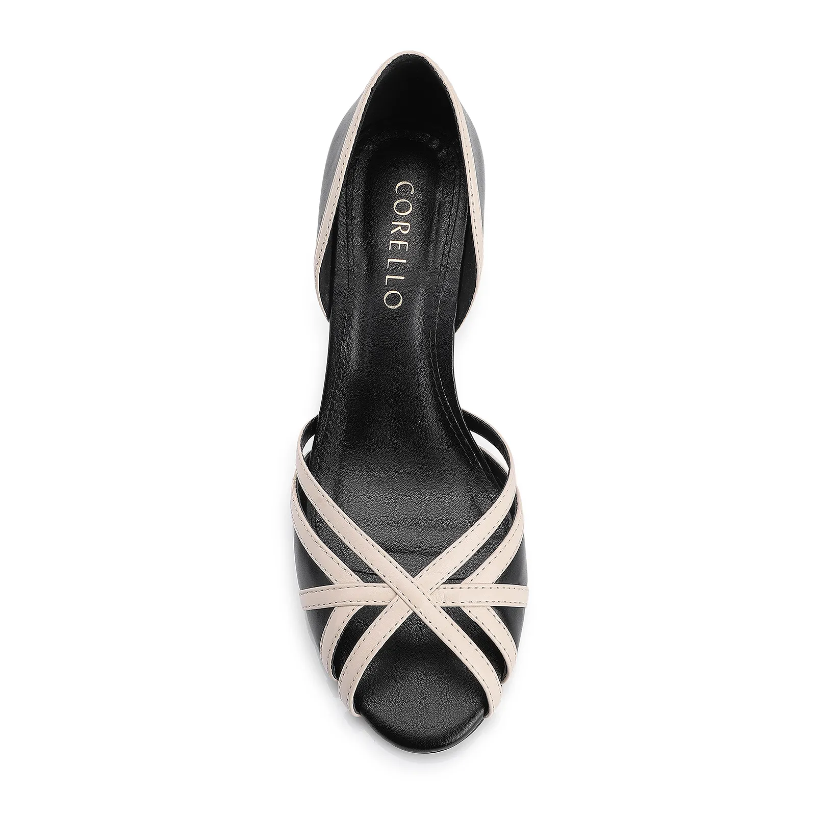 Peep Toe Couro Preto/Off White