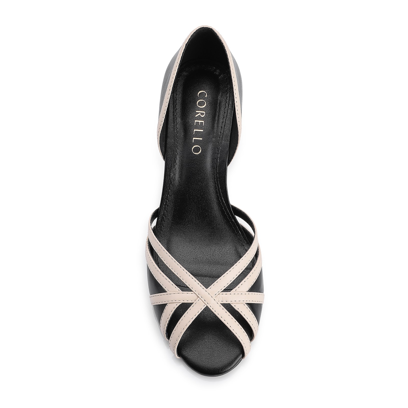 Peep Toe Couro Preto/Off White