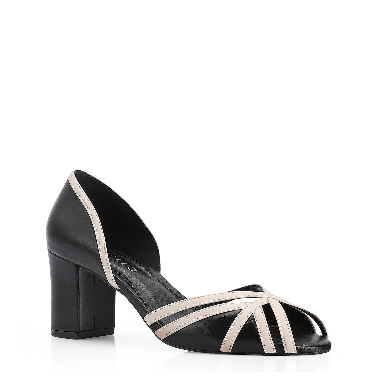 Peep Toe Couro Preto/Off White