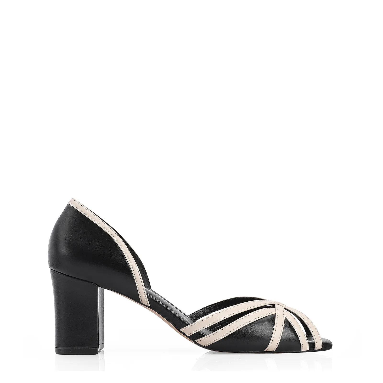 Peep Toe Couro Preto/Off White