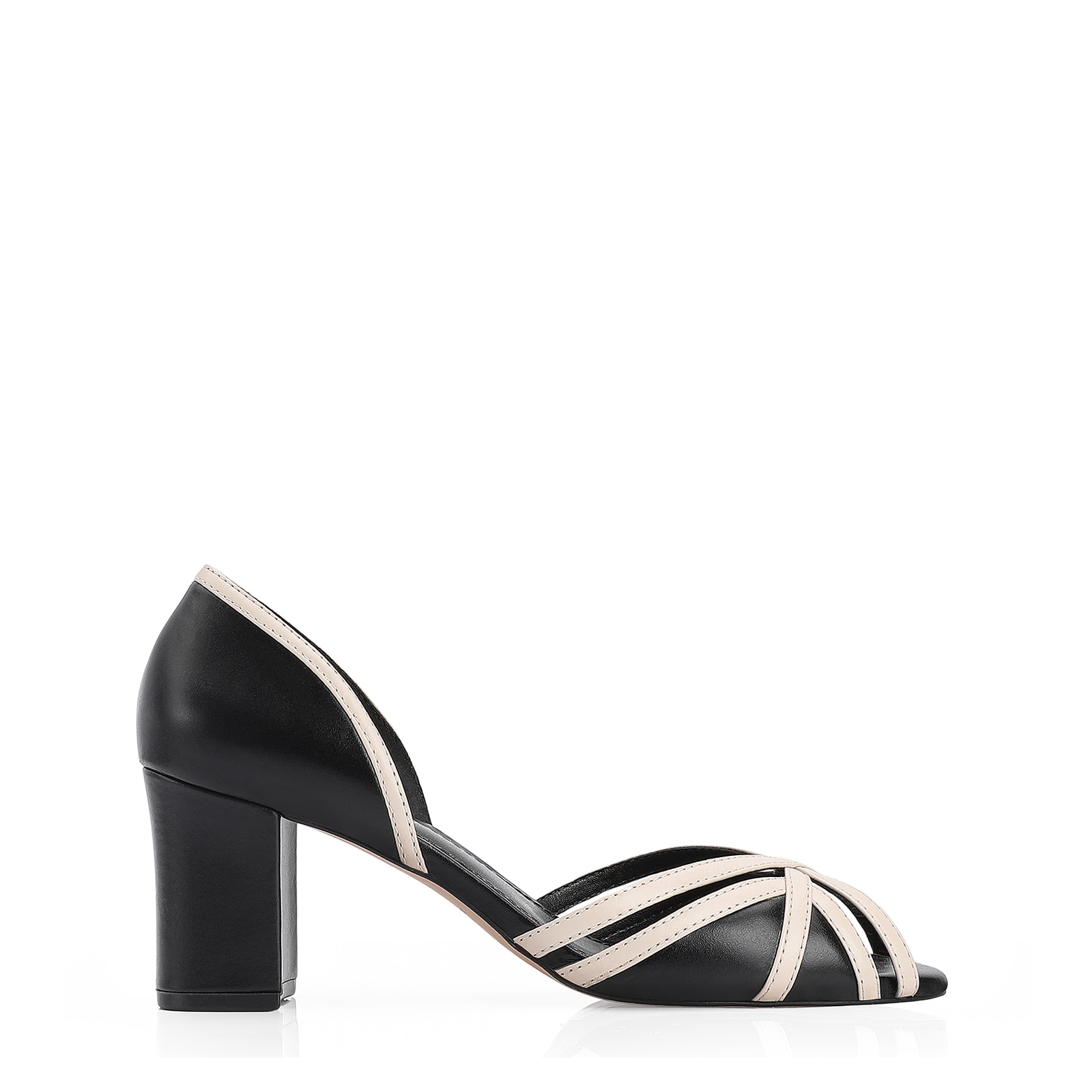 Peep Toe Couro Preto/Off White