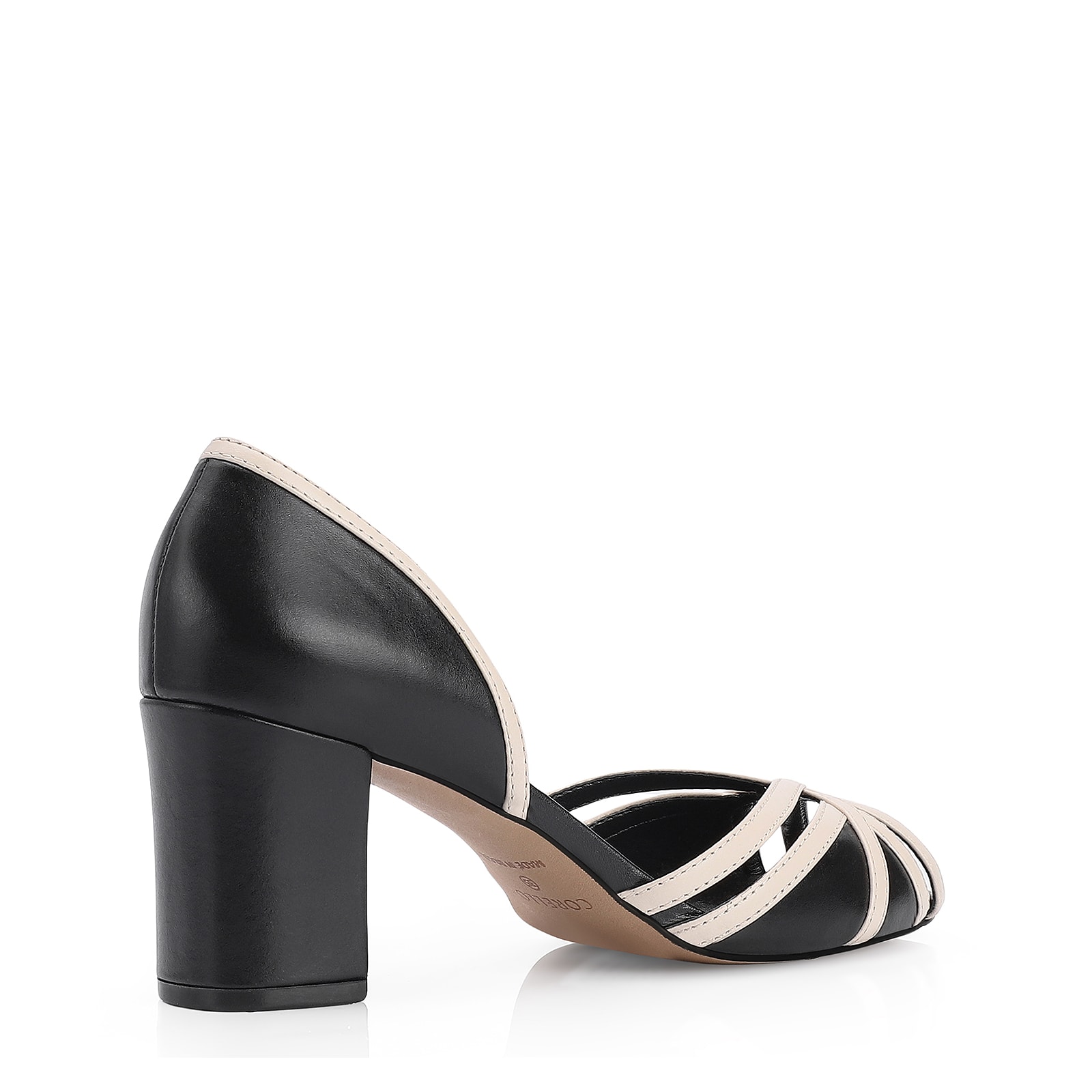 Peep Toe Couro Preto/Off White