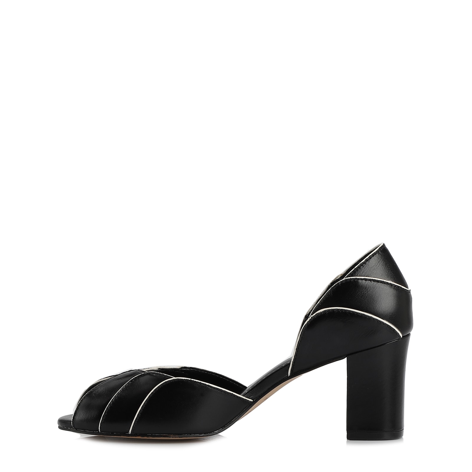 Peep Toe Couro Preto/Off White