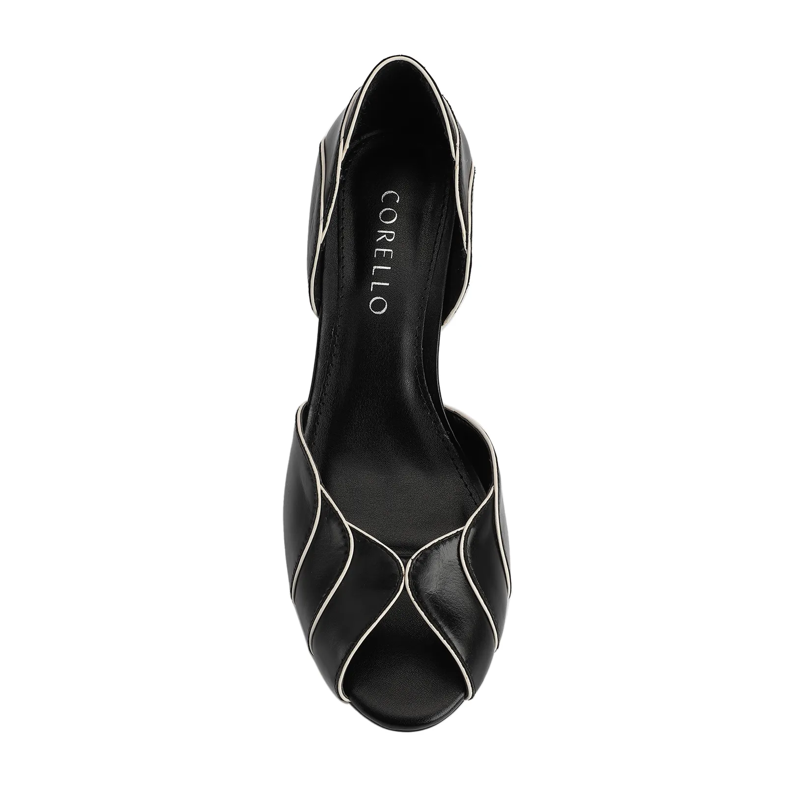 Peep Toe Couro Preto/Off White