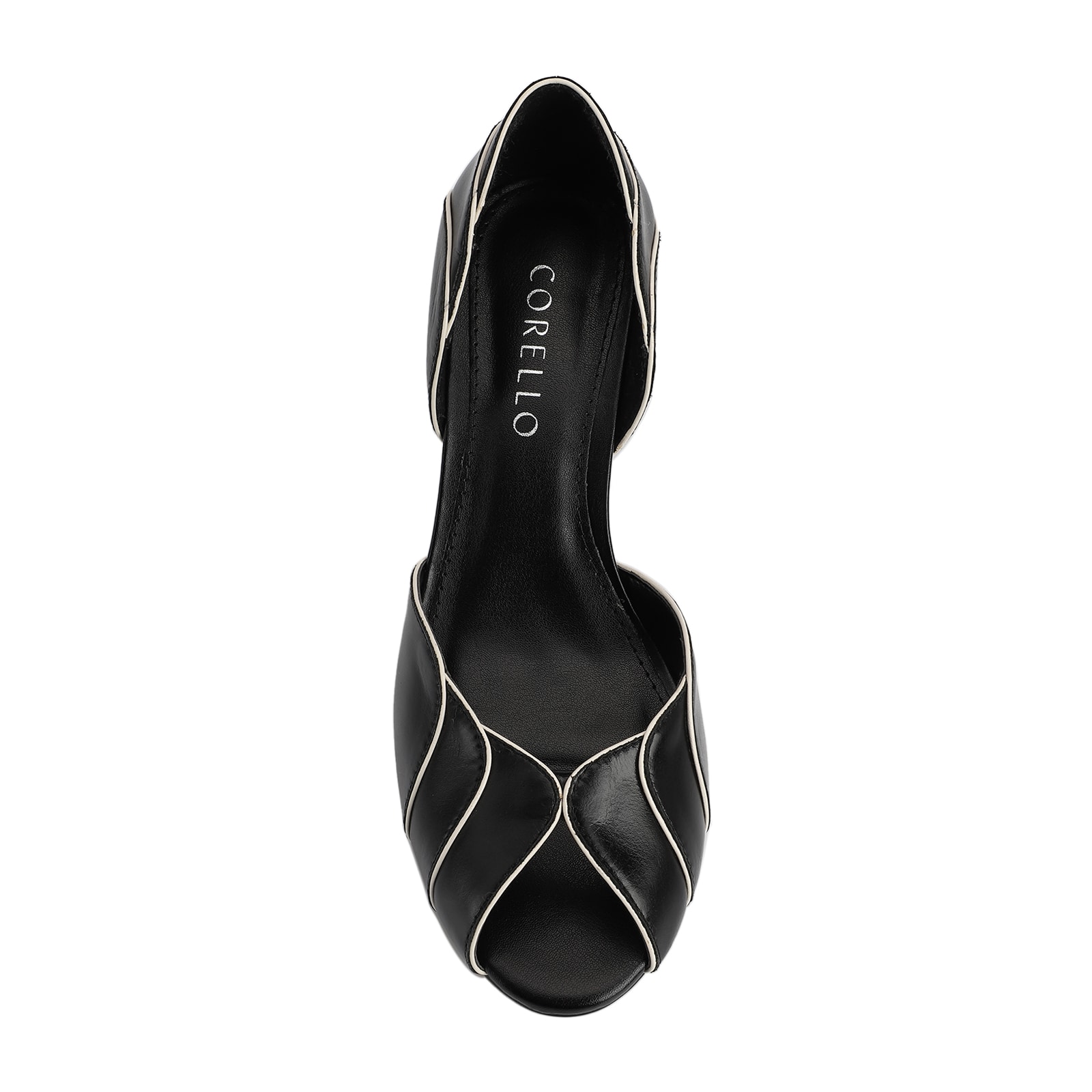 Peep Toe Couro Preto/Off White