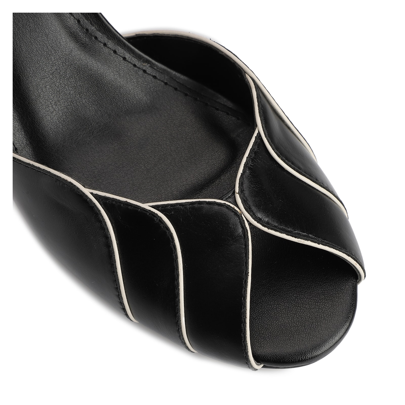 Peep Toe Couro Preto/Off White