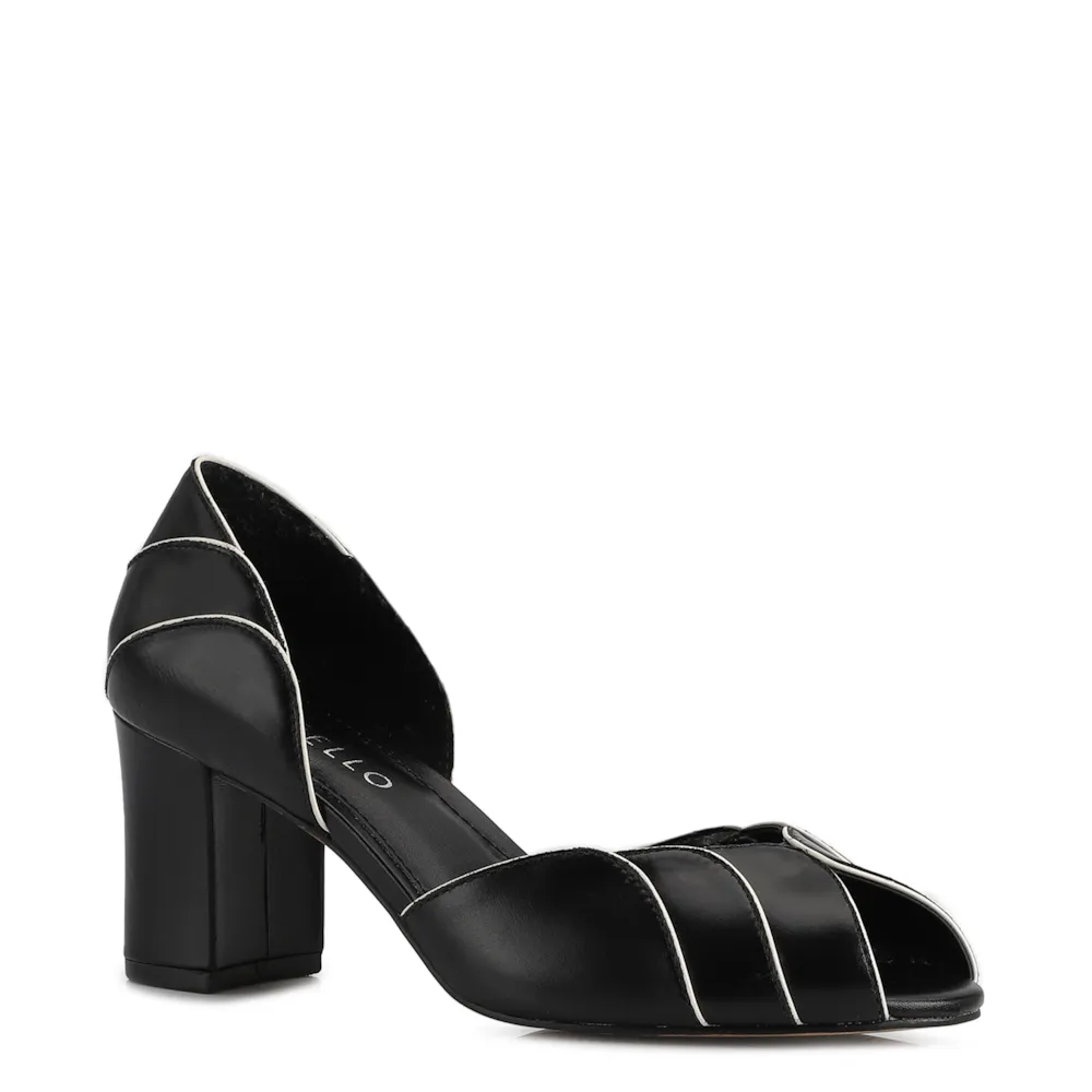 Peep Toe Couro Preto/Off White