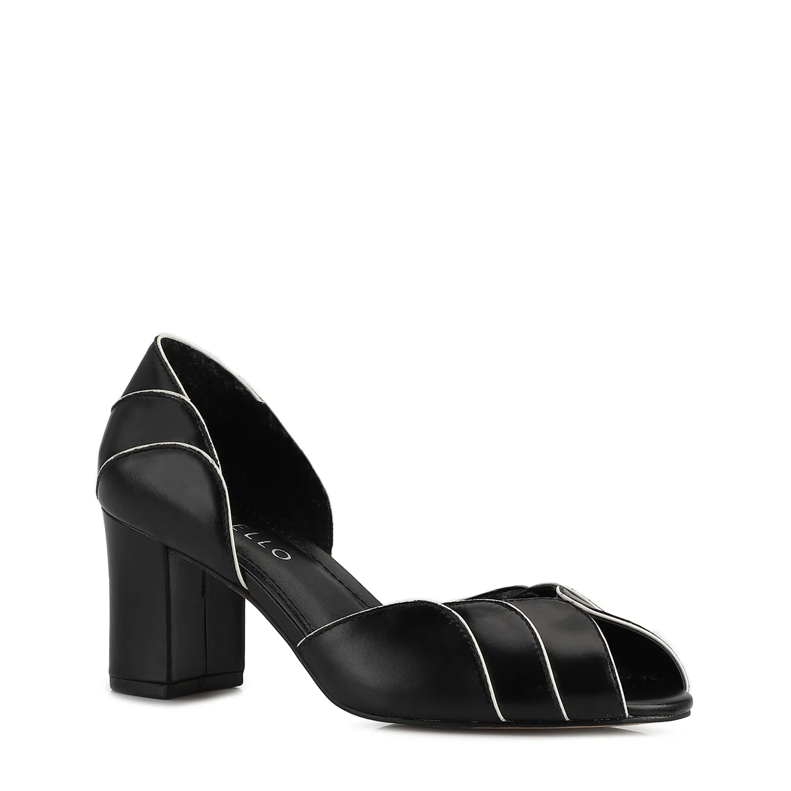 Peep Toe Couro Preto/Off White