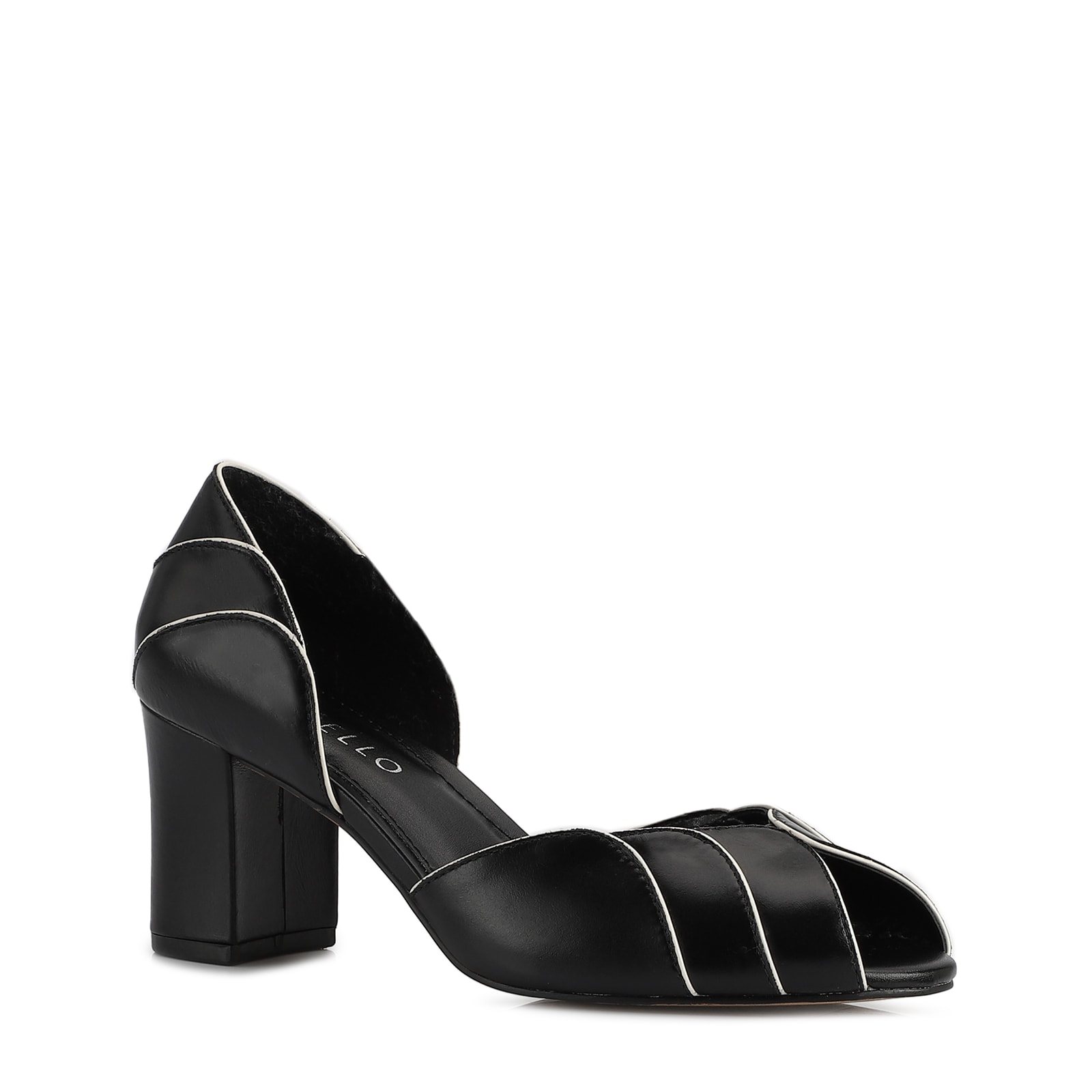 Peep Toe Couro Preto/Off White