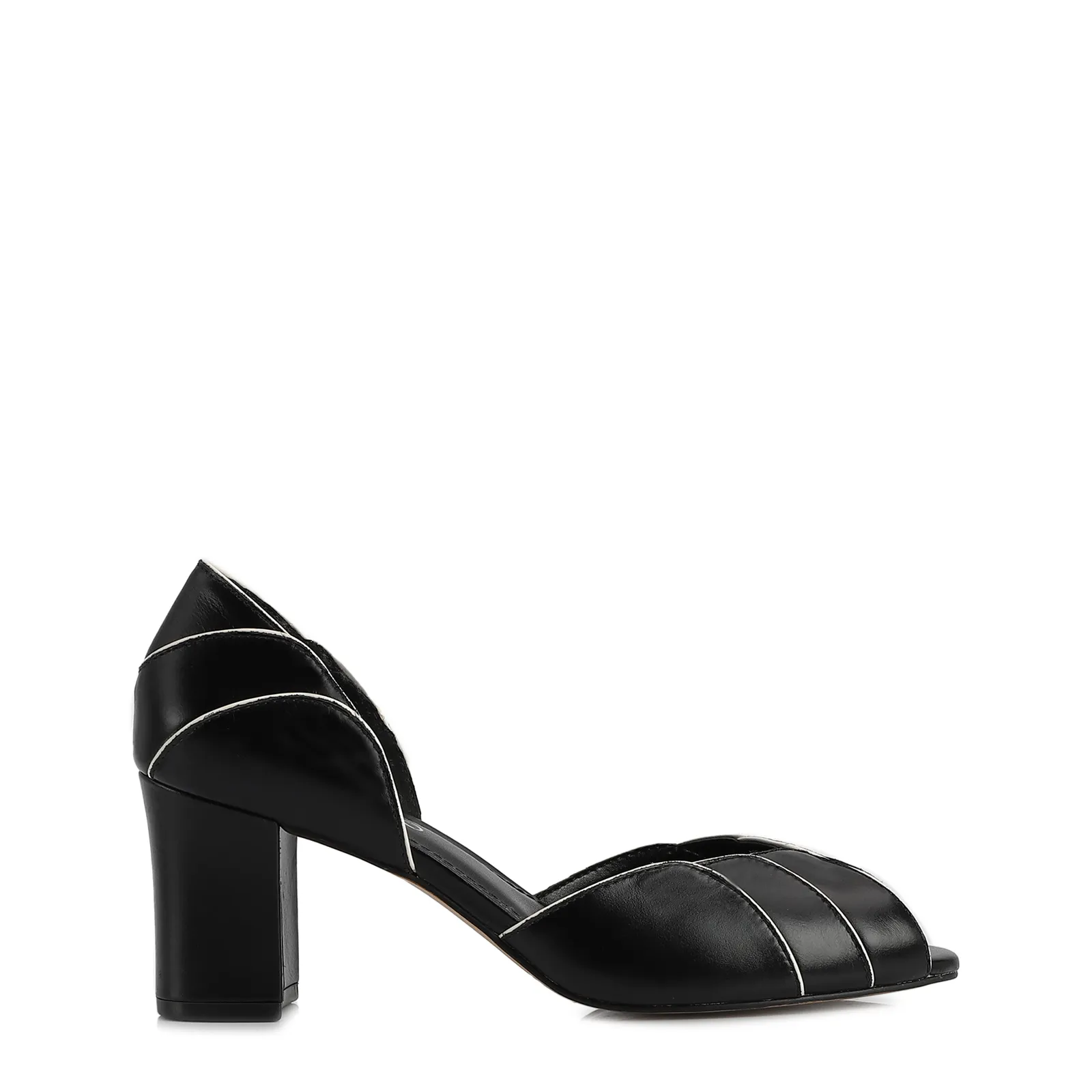 Peep Toe Couro Preto/Off White