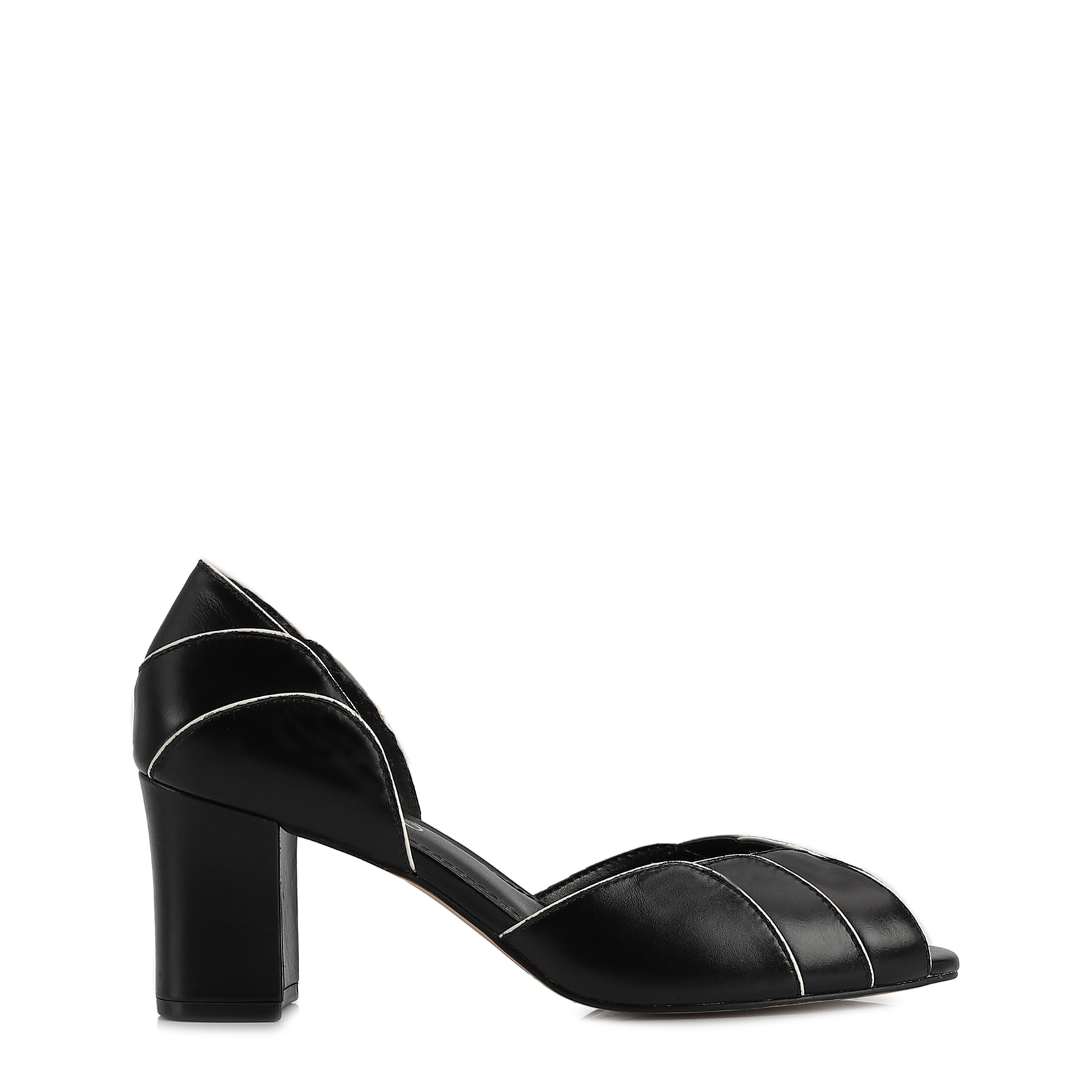 Peep Toe Couro Preto/Off White