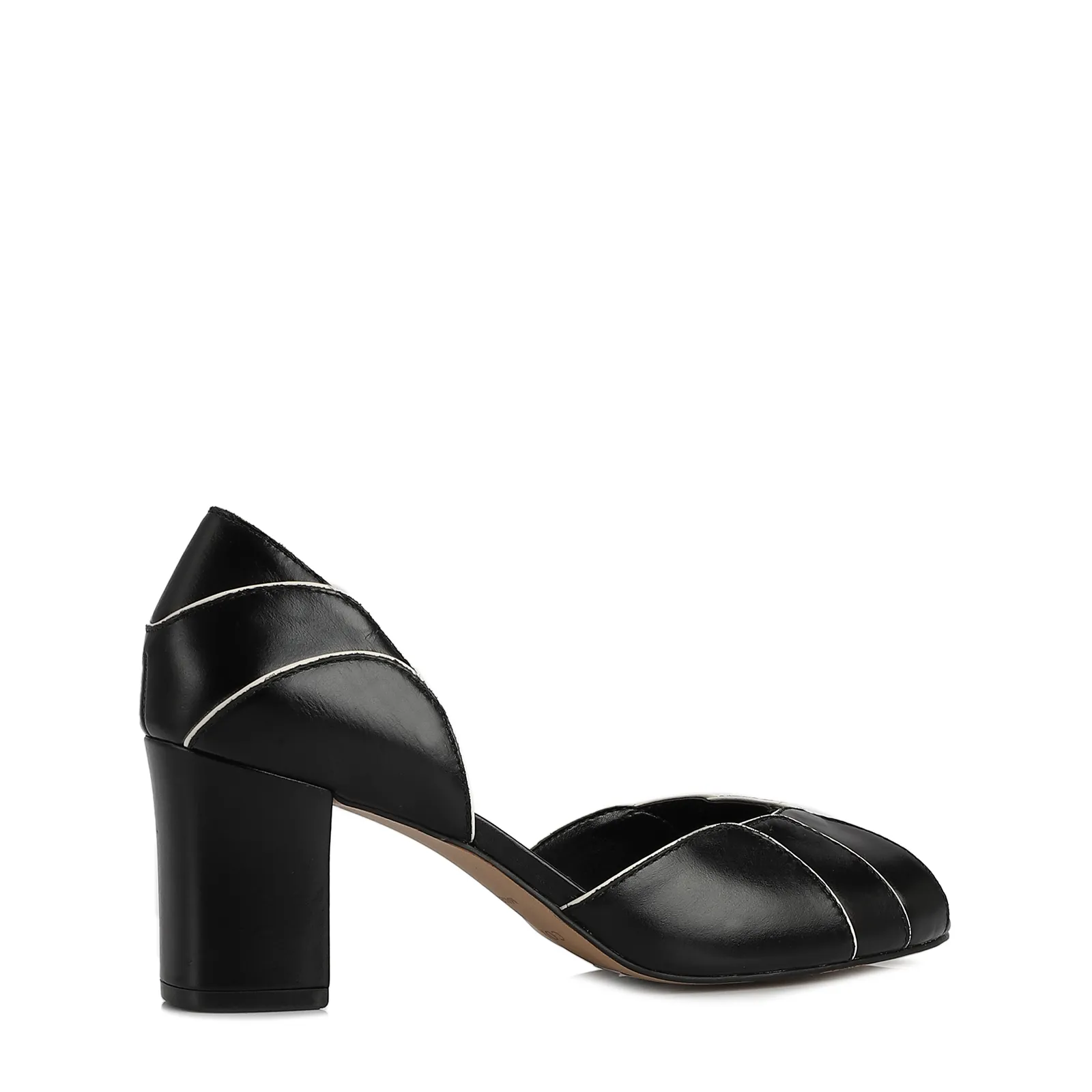 Peep Toe Couro Preto/Off White