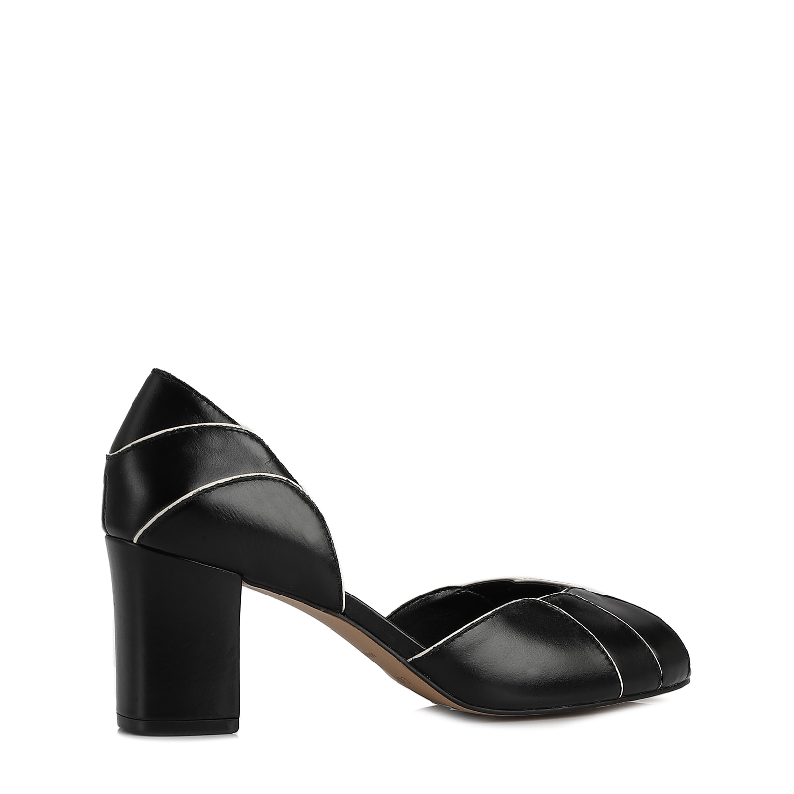 Peep Toe Couro Preto/Off White