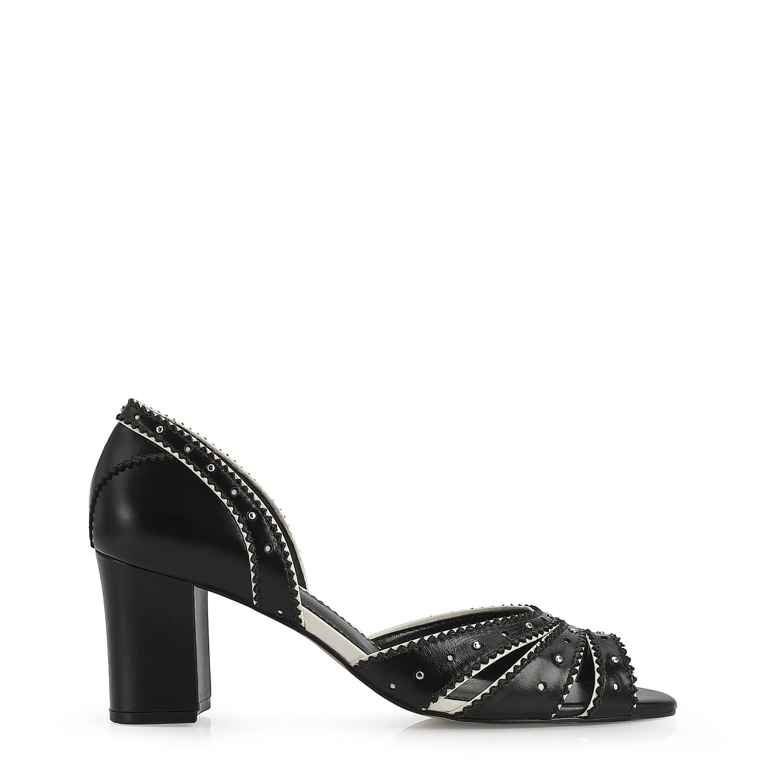 Peep Toe Couro Preto/Off White