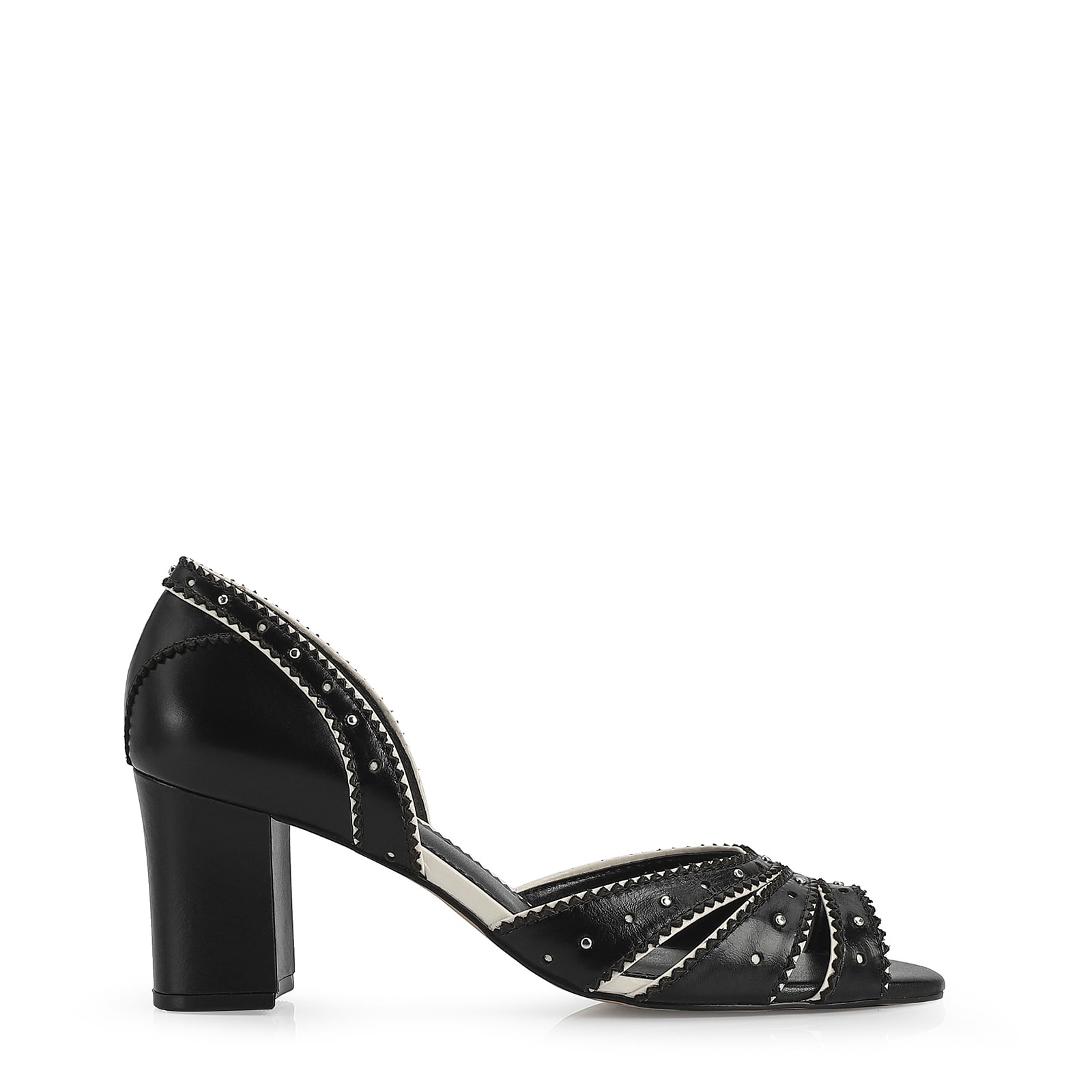 Peep Toe Couro Preto/Off White