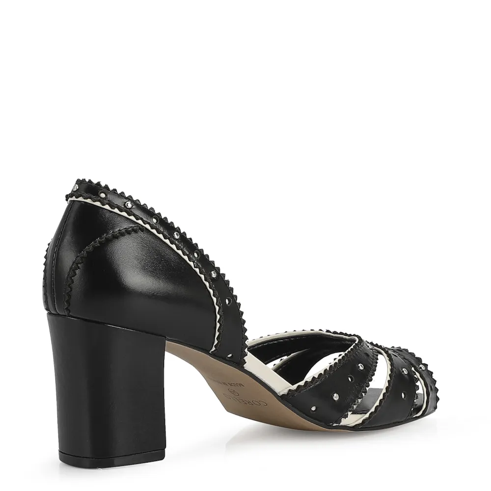 Peep Toe Couro Preto/Off White - imagem 4