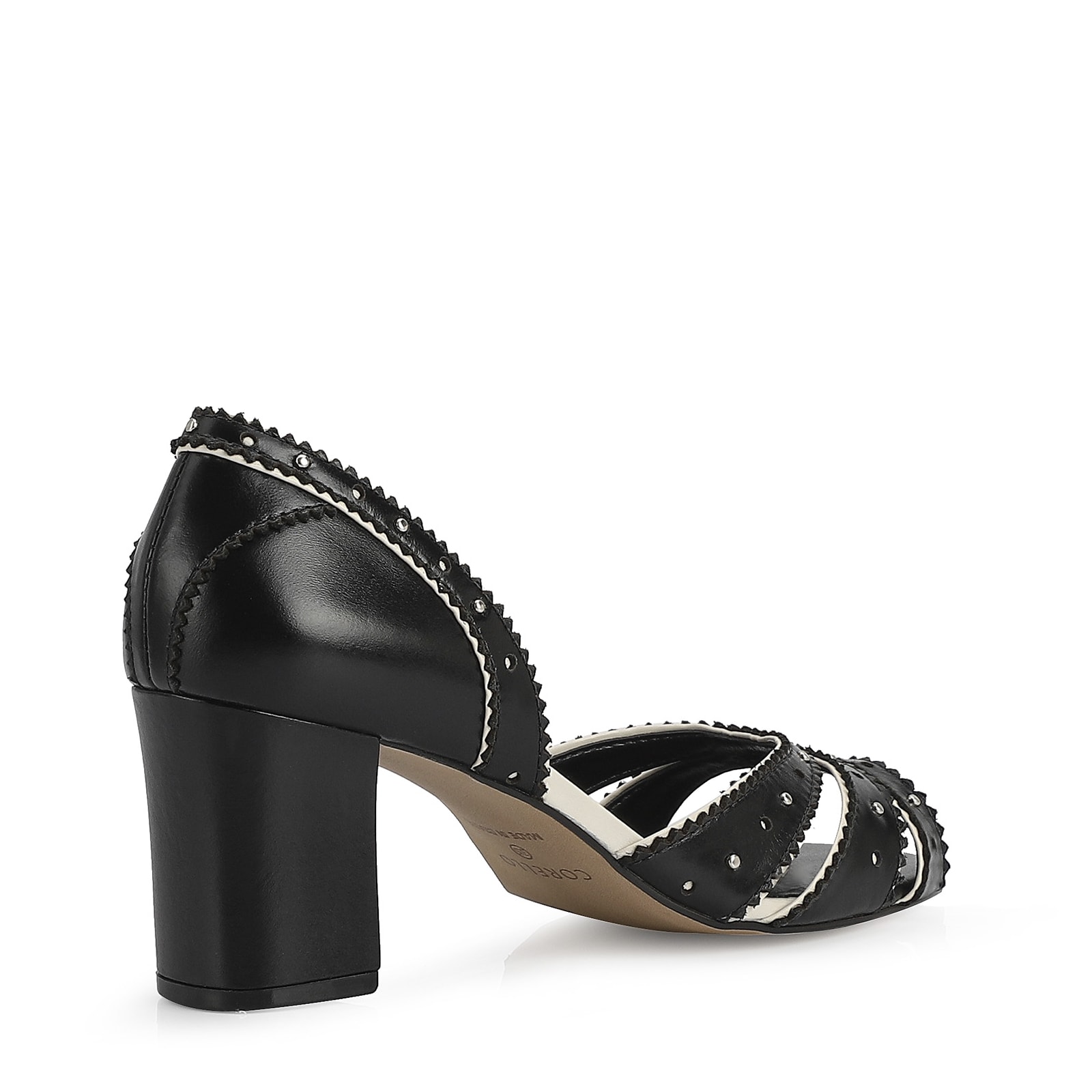 Peep Toe Couro Preto/Off White