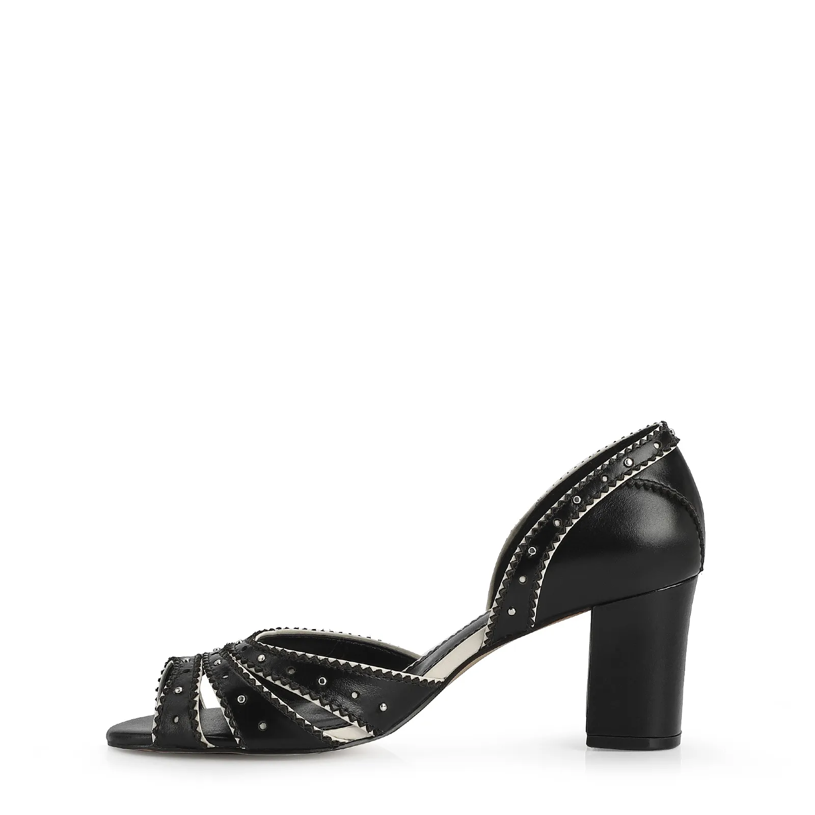 Peep Toe Couro Preto/Off White