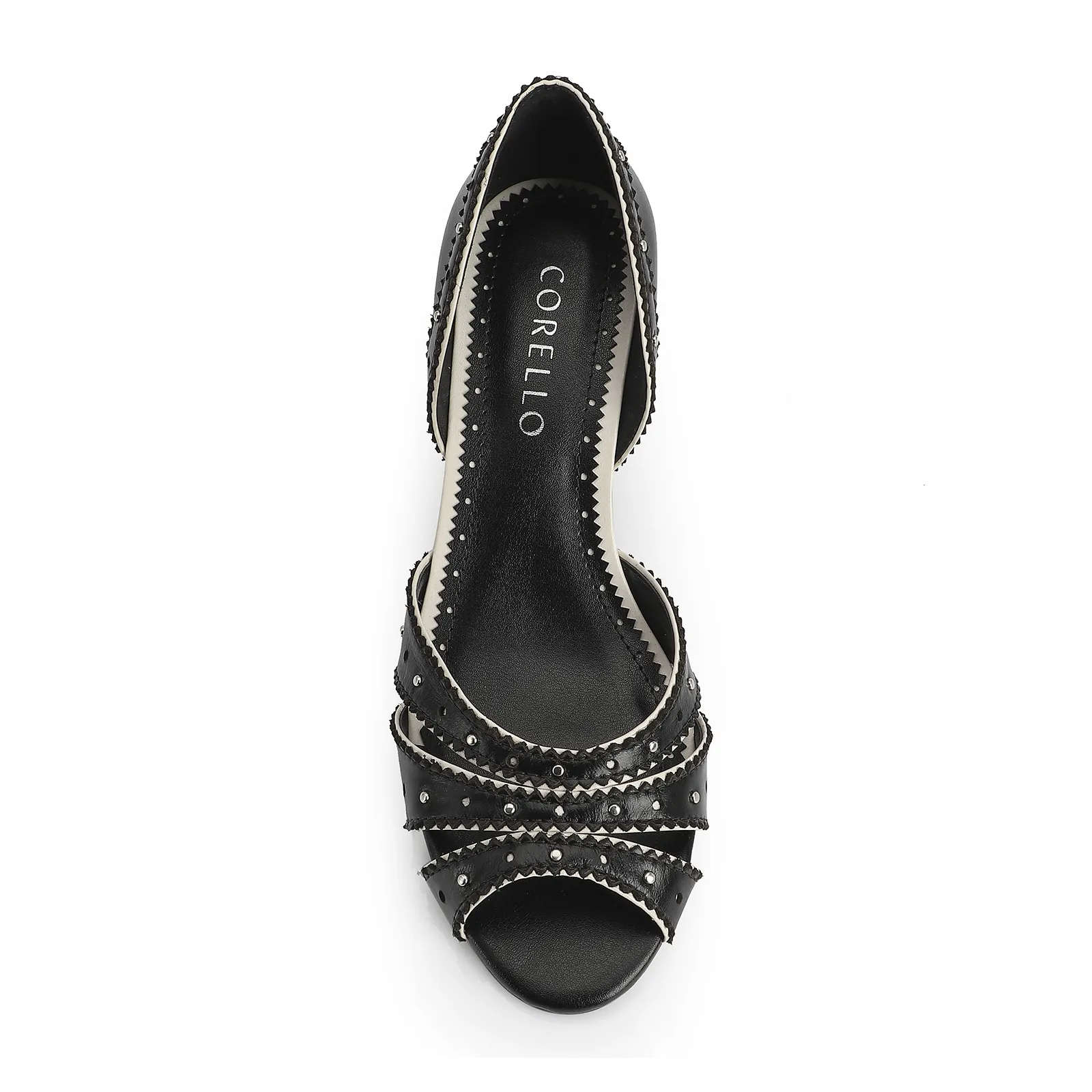 Peep Toe Couro Preto/Off White