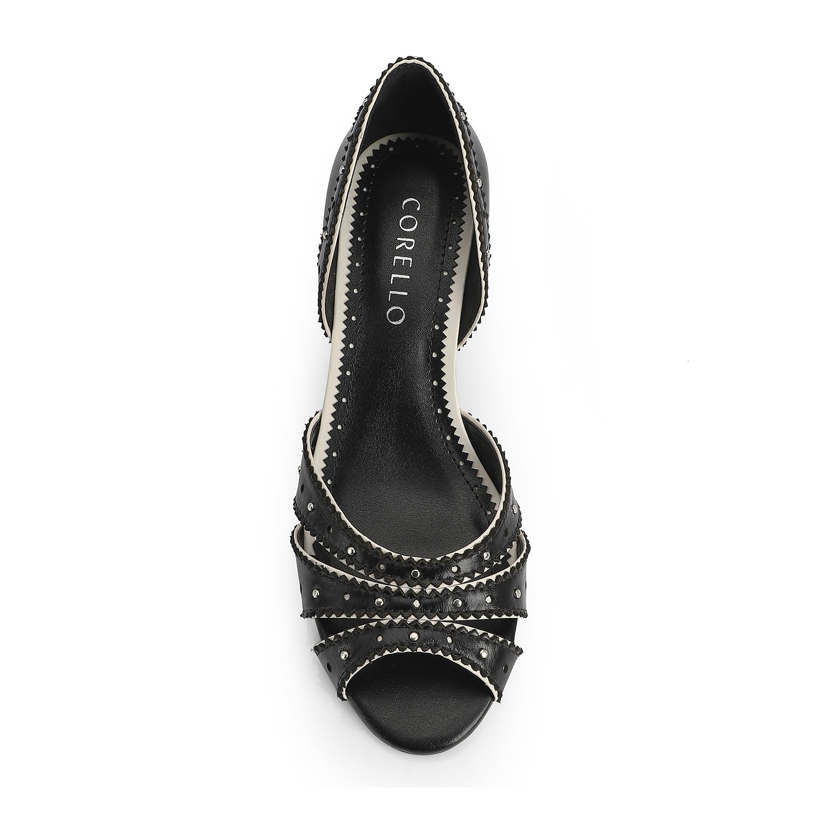 Peep Toe Couro Preto/Off White