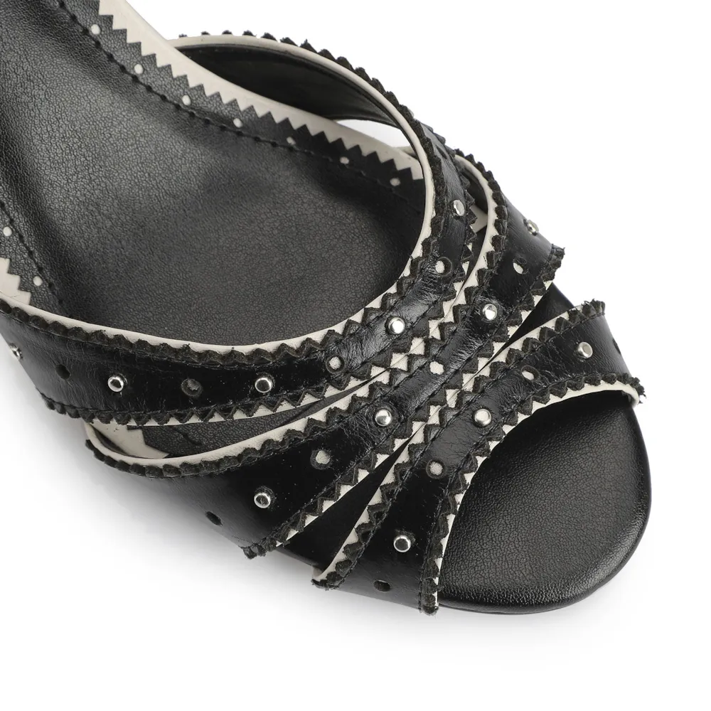 Peep Toe Couro Preto/Off White - imagem 7