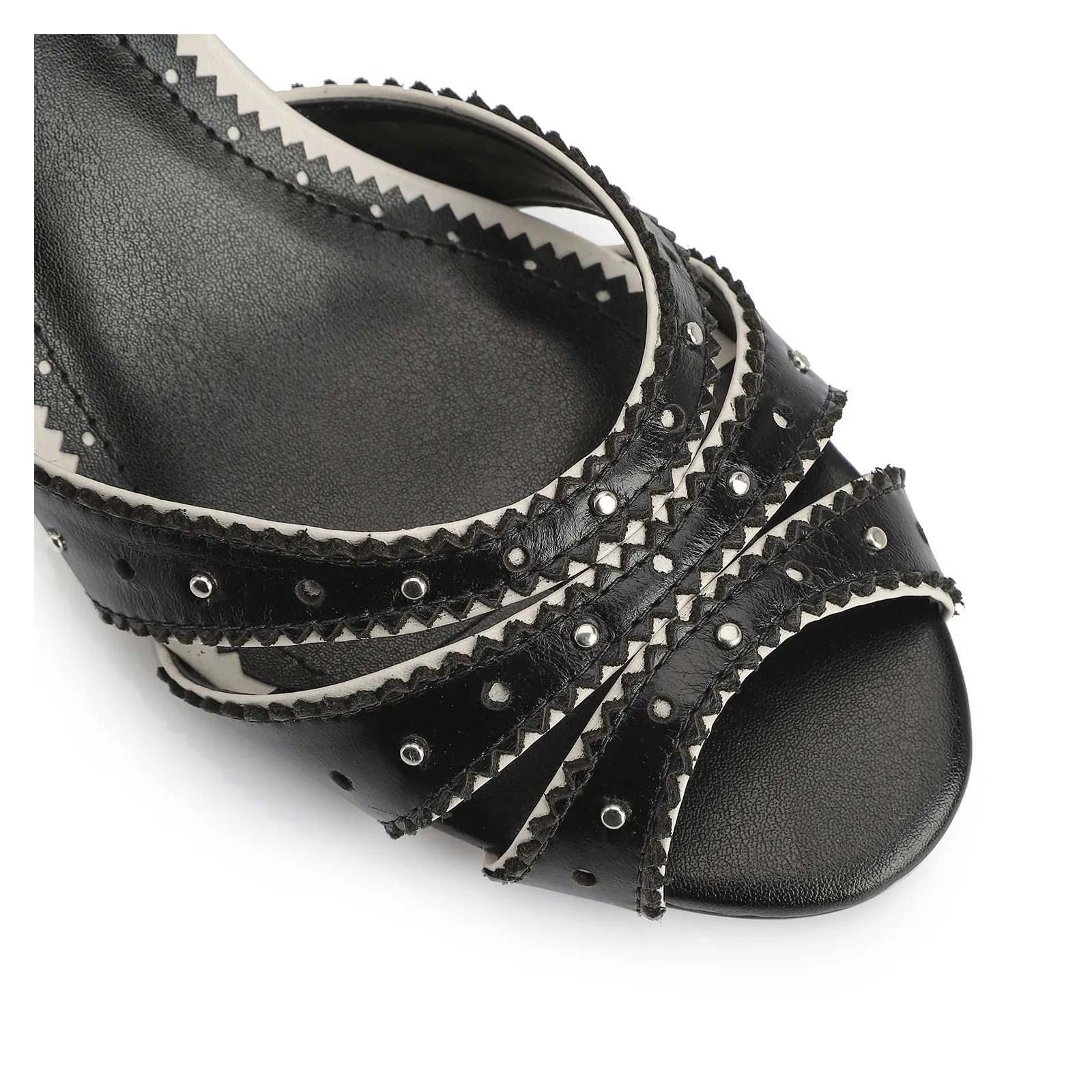 Peep Toe Couro Preto/Off White