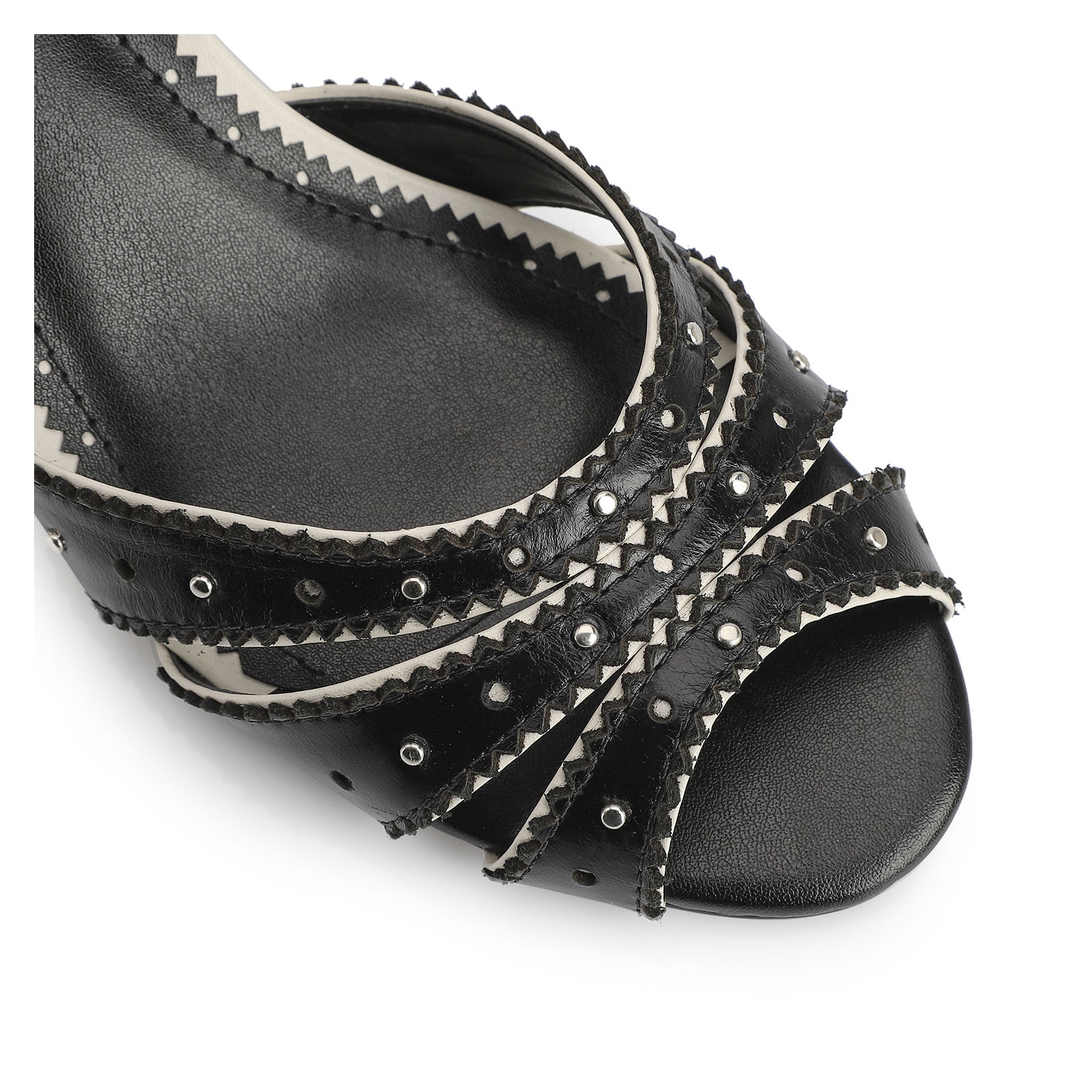 Peep Toe Couro Preto/Off White