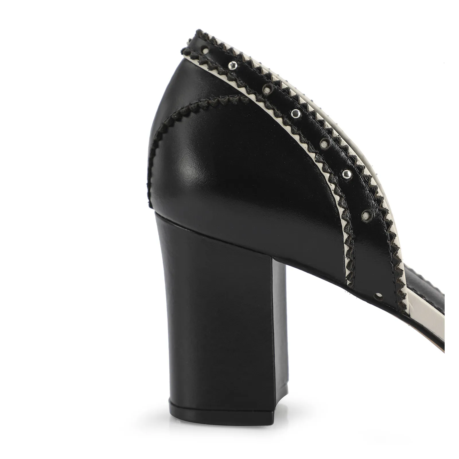Peep Toe Couro Preto/Off White