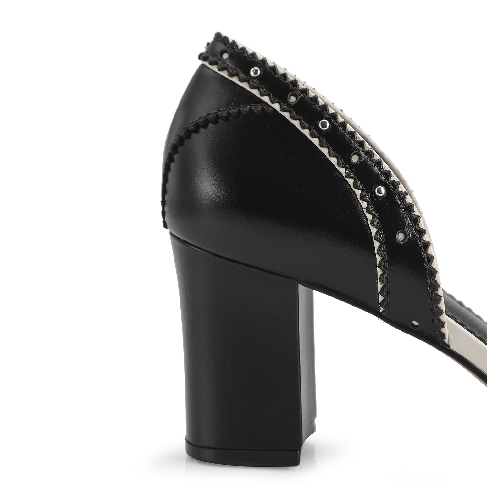Peep Toe Couro Preto/Off White